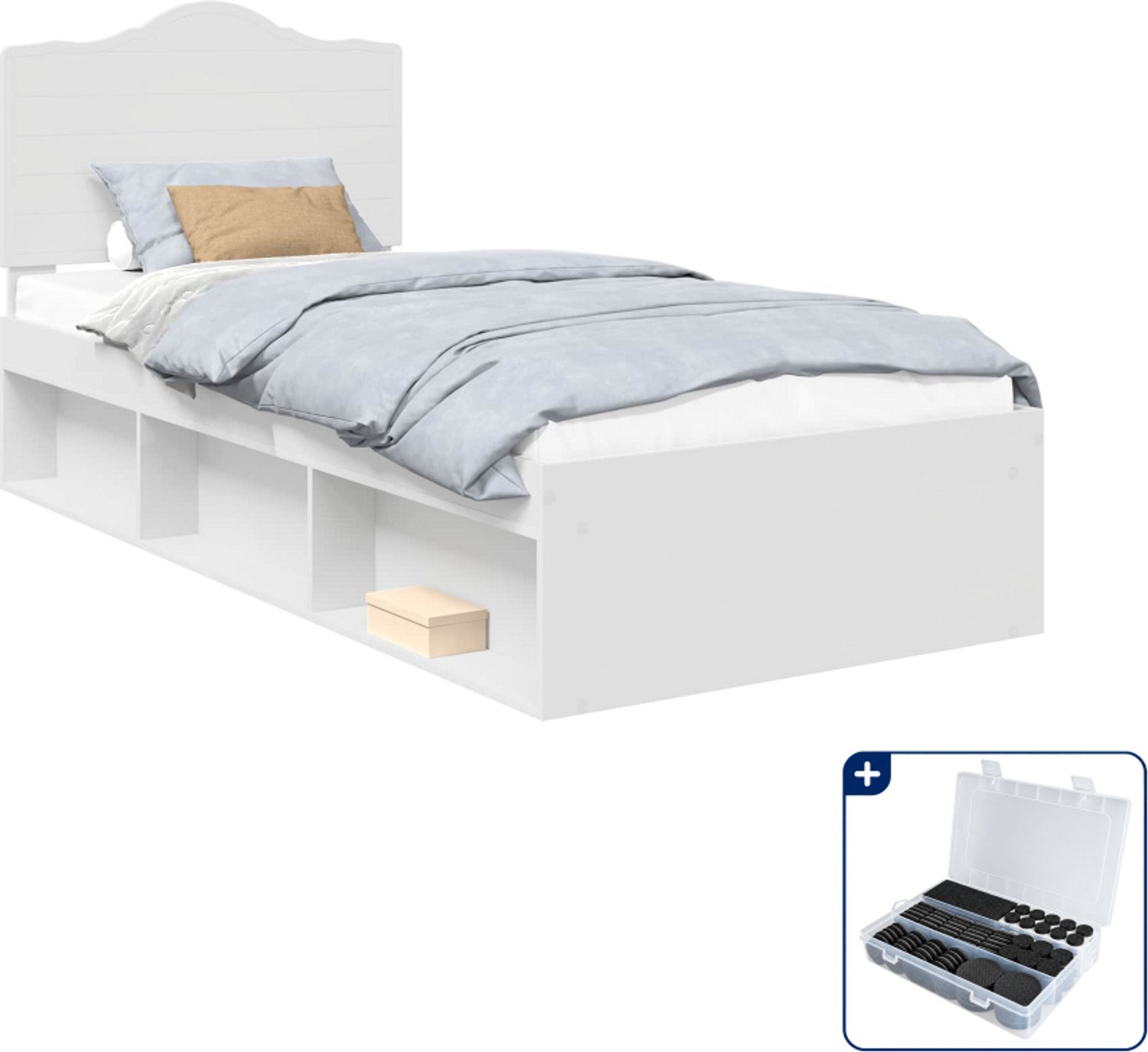 vidaXL bedframe 90 x 200 cm - wit - Inclusief antikrasvilt 177-delig