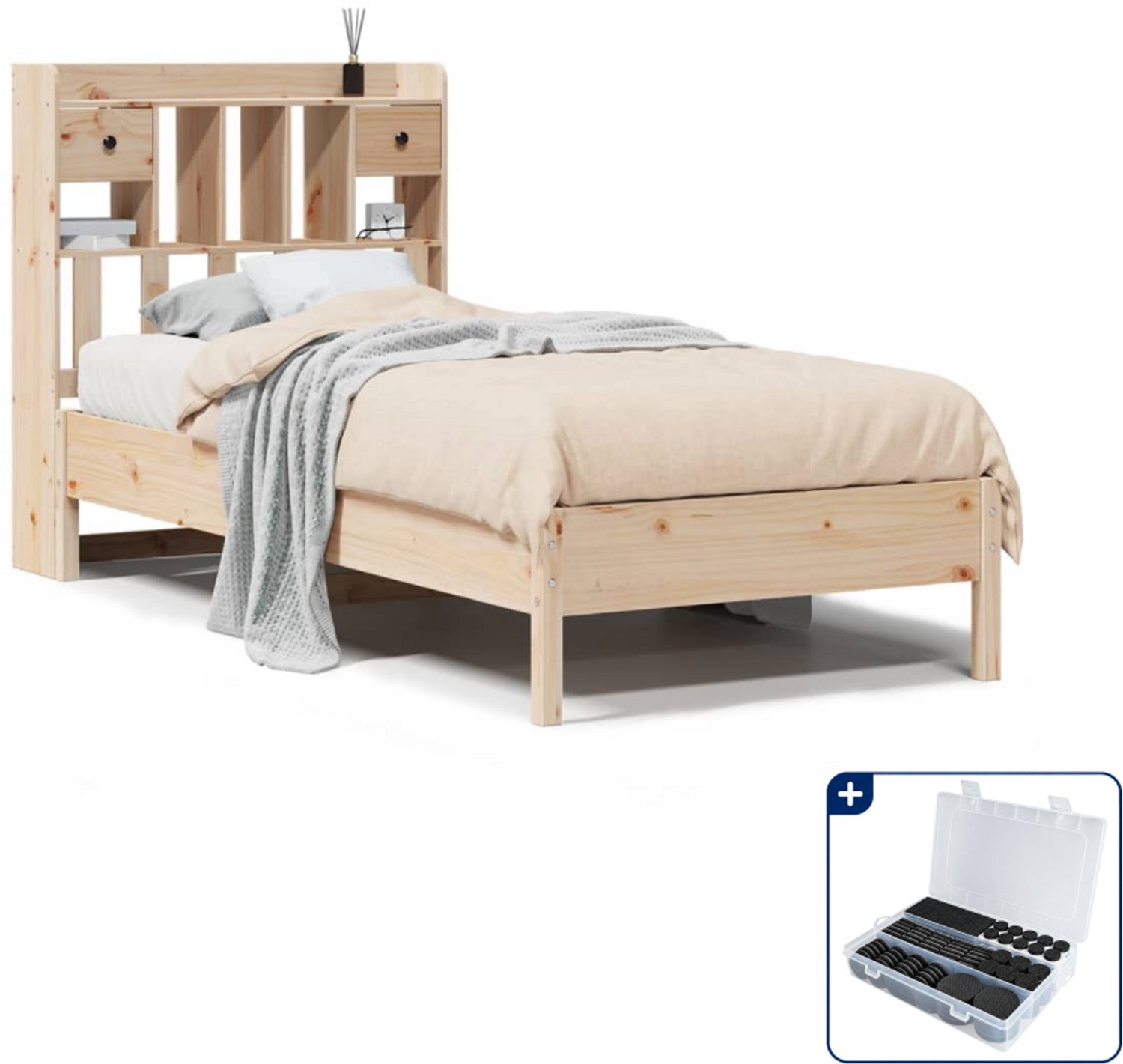 vidaXL bed met boekenkast - 75 x 190 cm - massief grenenhout - Inclusief antikrasvilt 177-delig Bruin