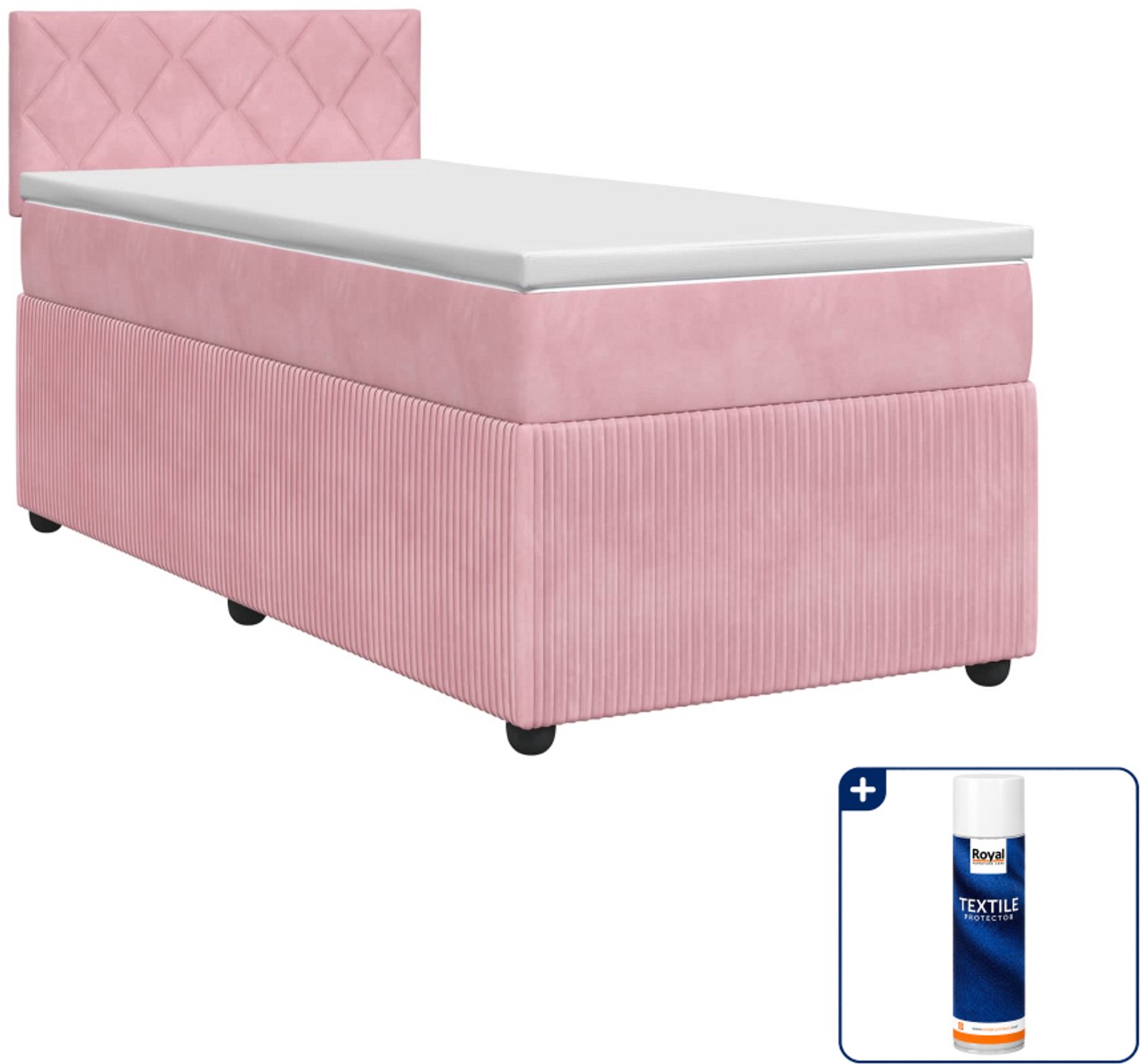 vidaXL boxspringbed met matras 90 x 190 cm - fluweel - roze - Inclusief textielbeschermer 500 ml