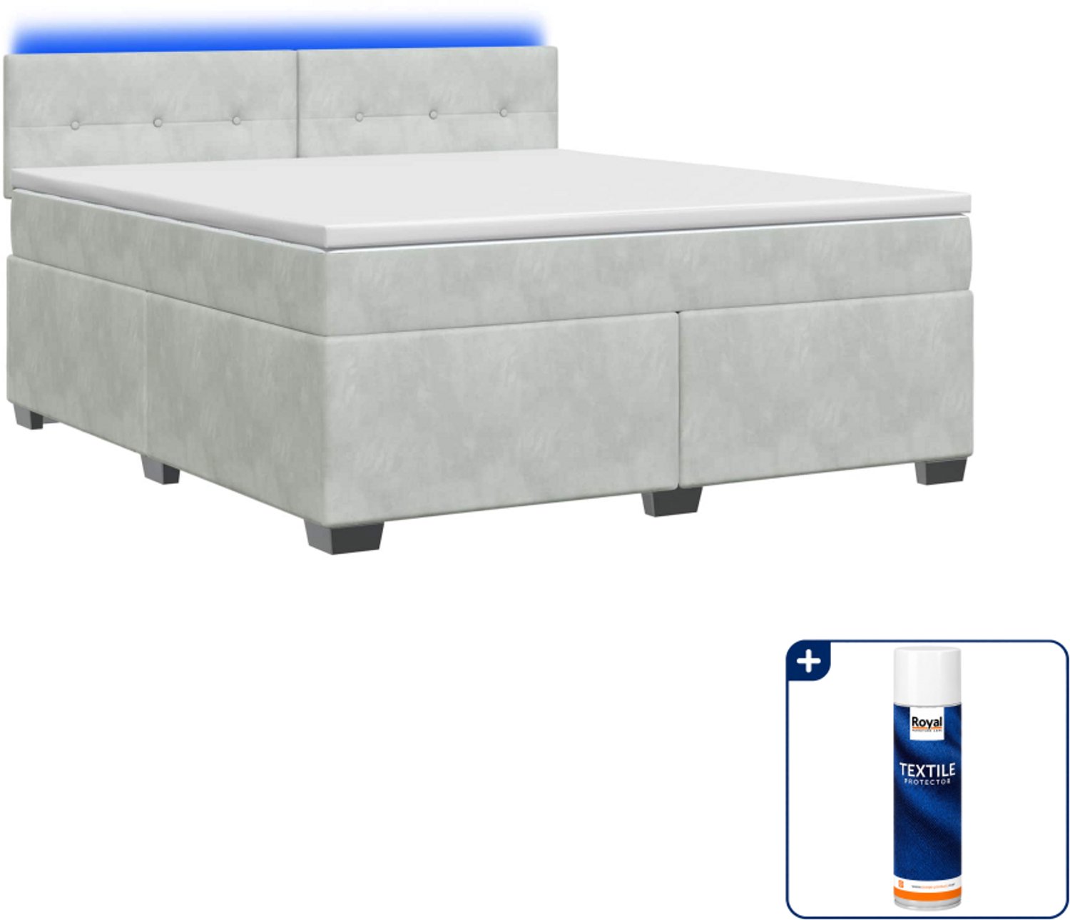 vidaXL boxspring bed - 140 x 190 cm - fluweel - lichtgrijs - Inclusief textielbeschermer 500 ml
