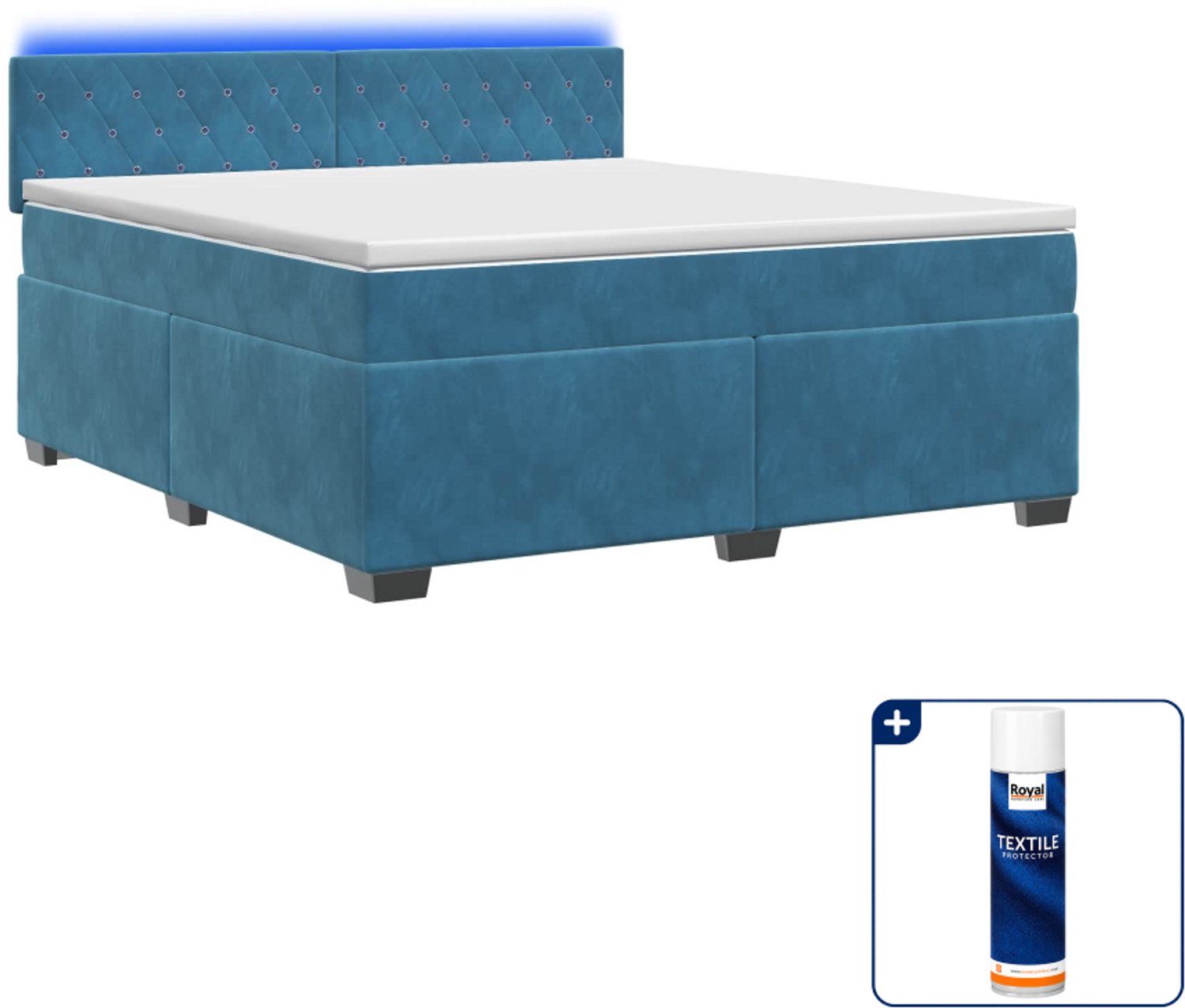 vidaXL boxspring bed - 140 x 190 cm - fluweel - blauw - Inclusief textielbeschermer 500 ml