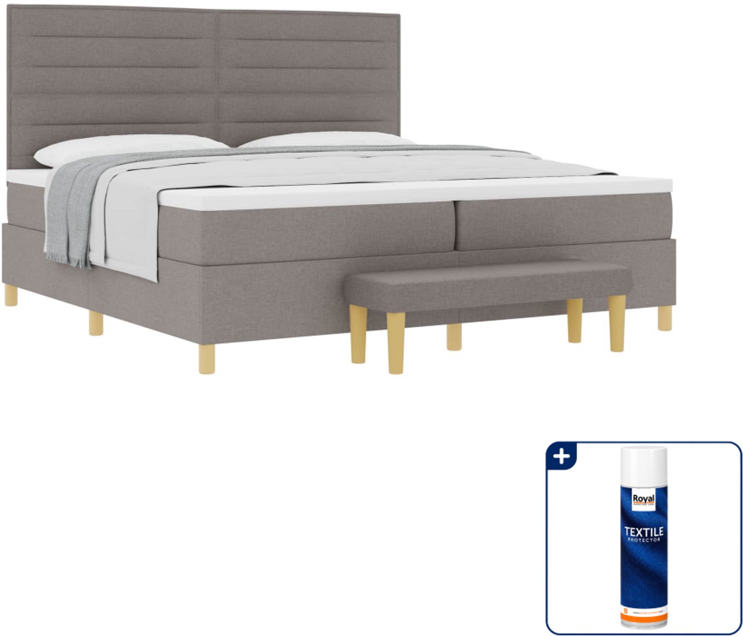 vidaXL boxspring met matras - 200 x 200 cm - taupe - Inclusief textielbeschermer 500 ml Grijs