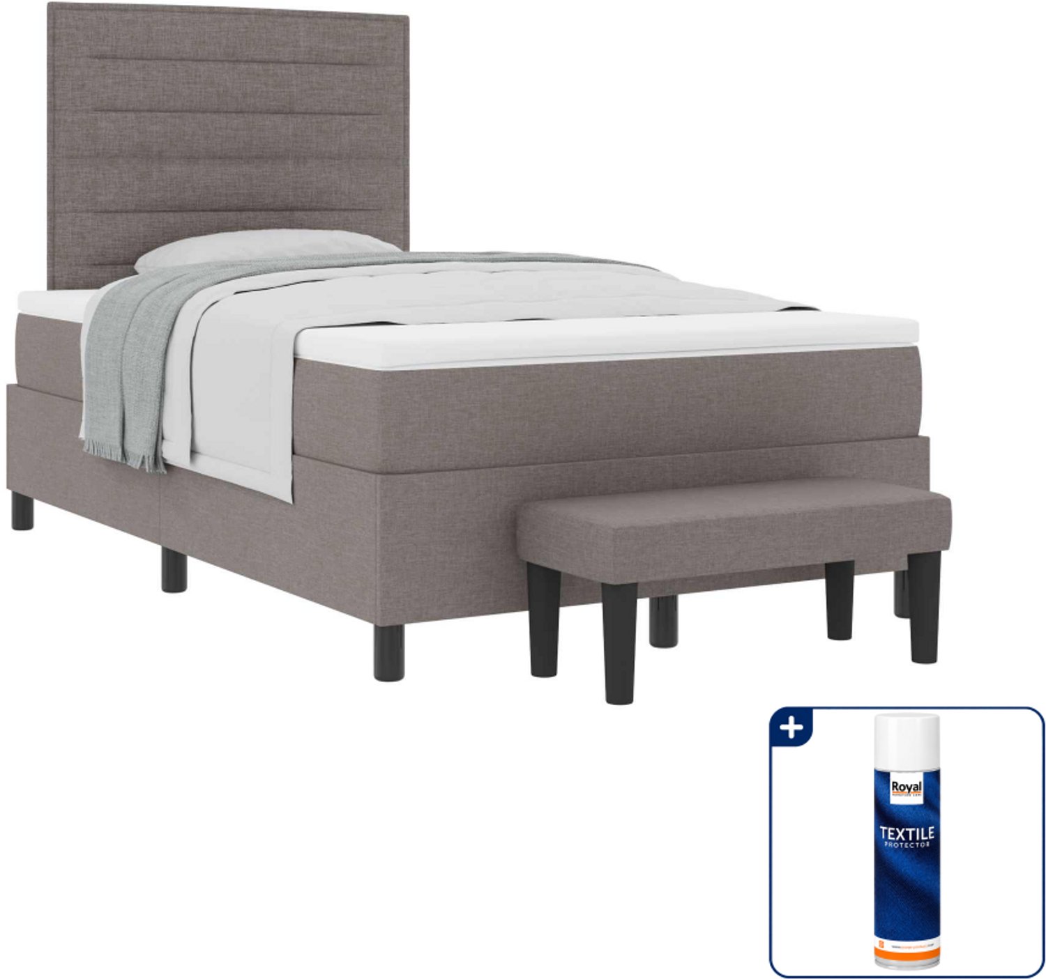 vidaXL boxspringbed - 120 x 190 cm - stof - taupe - Inclusief textielbeschermer 500 ml