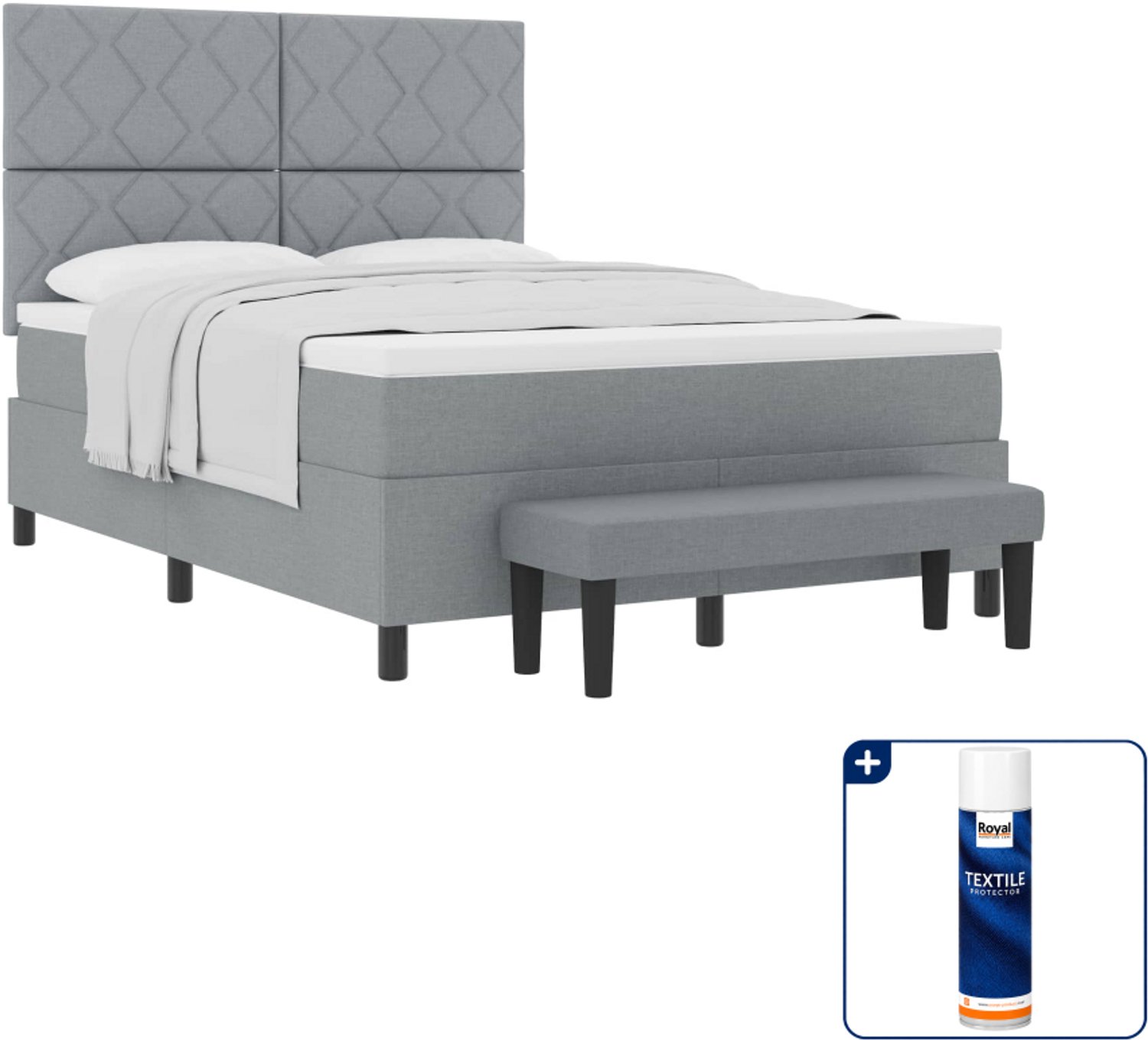 vidaXL boxspringbed - Queensize - 160 x 200 cm - lichtgrijs - Inclusief textielbeschermer 500 ml Blauw
