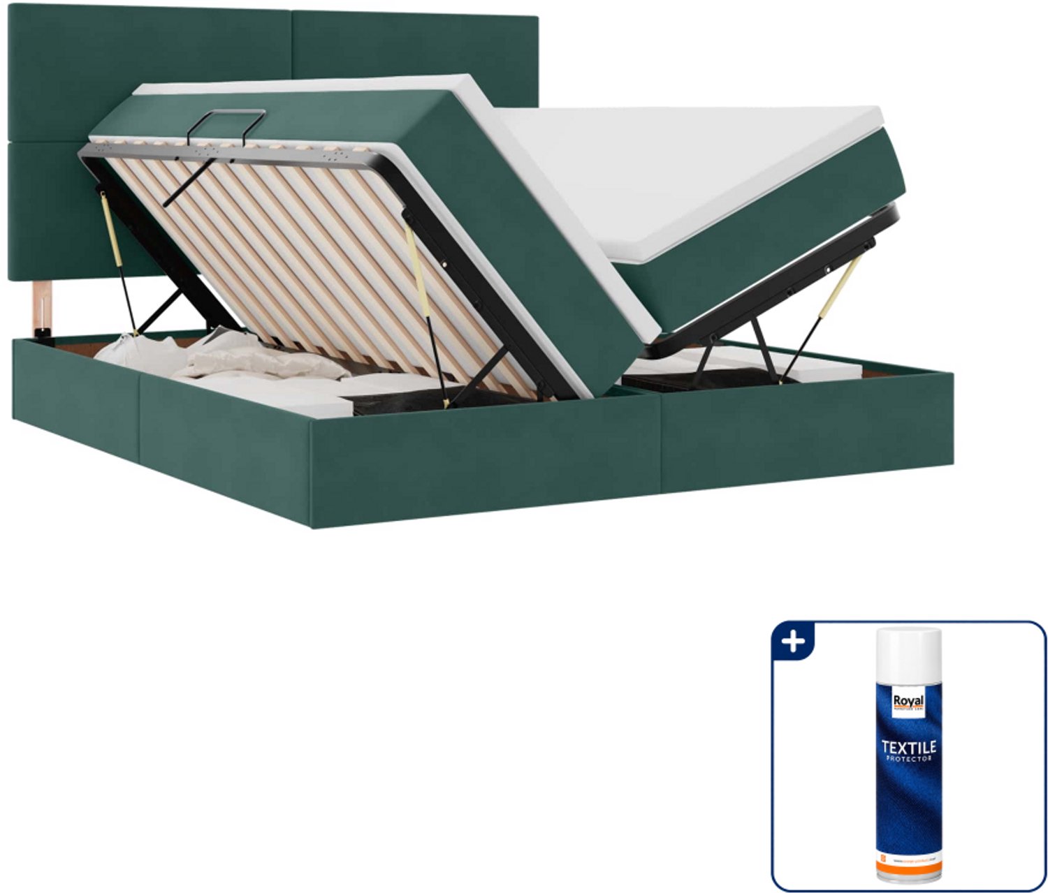 vidaXL opbergbed - Super kingsize - 200 x 200 cm - fluweel - donkergroen - Inclusief textielbeschermer 500 ml