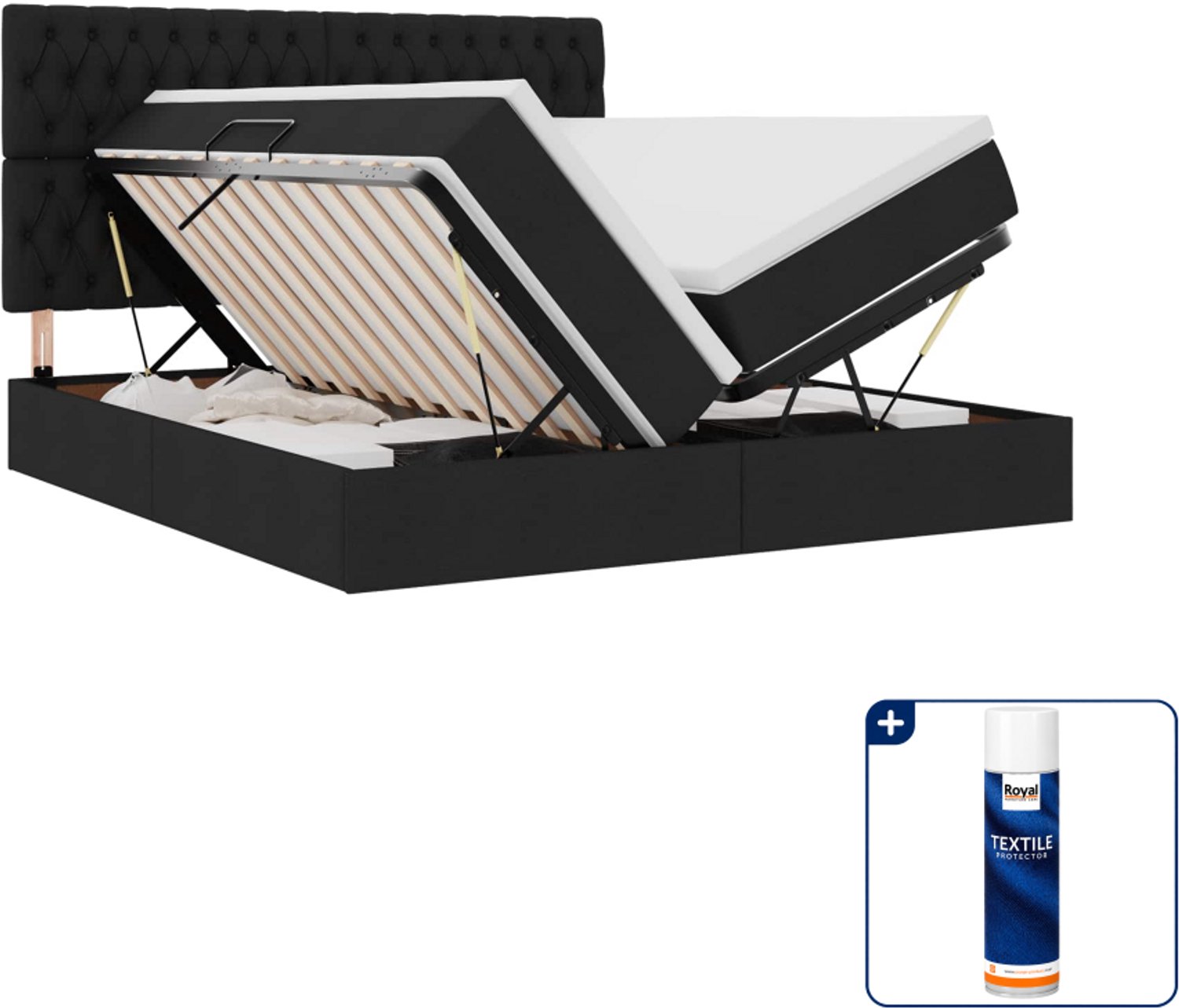 vidaXL opbergbed Kingsize - 180 x 200 cm - zwart - Inclusief textielbeschermer 500 ml