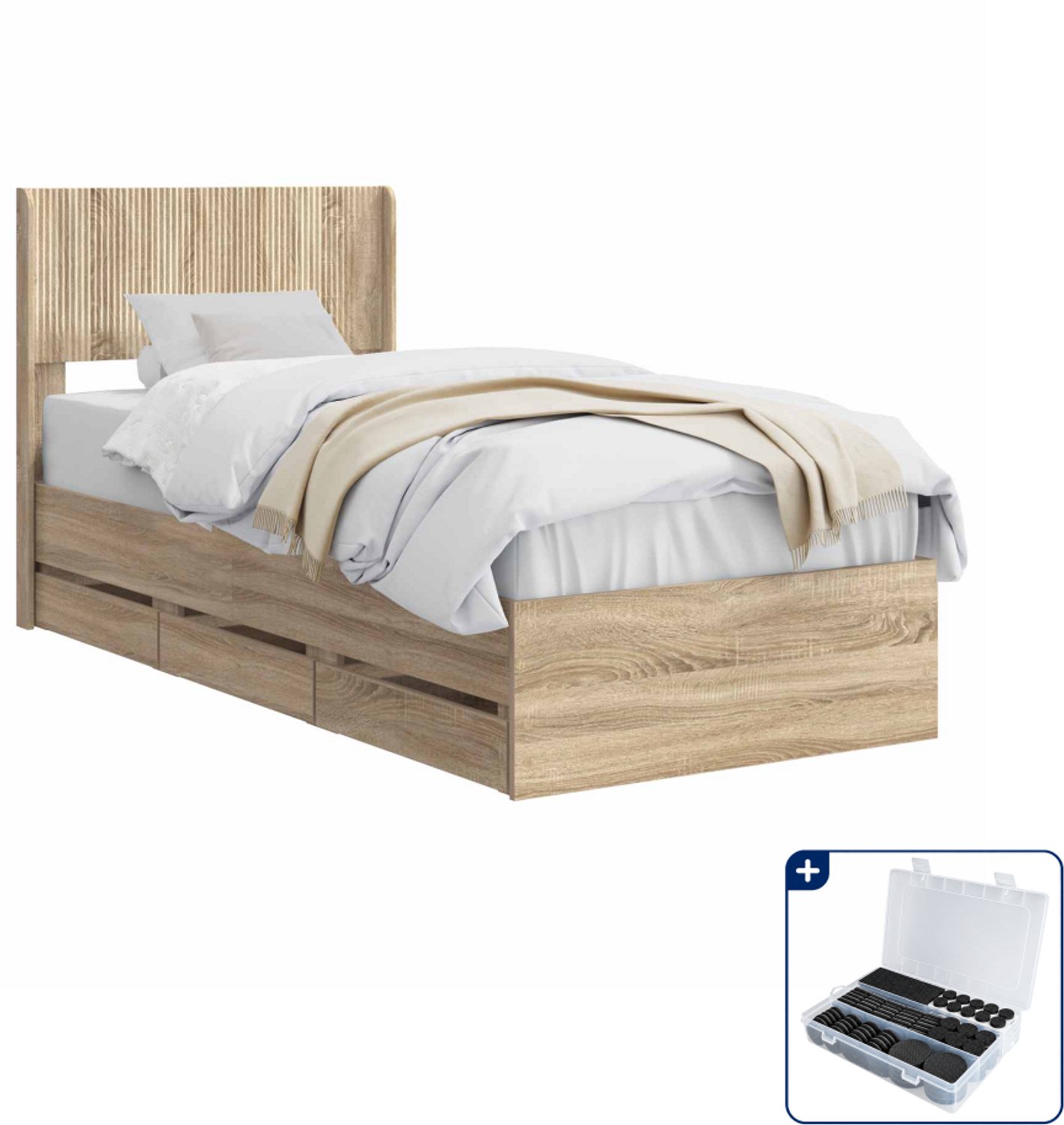 vidaXL Bedframe met opbergruimte - 105 x 203 x 100 cm - bewerkt hout - Inclusief antikrasvilt 177-delig Bruin