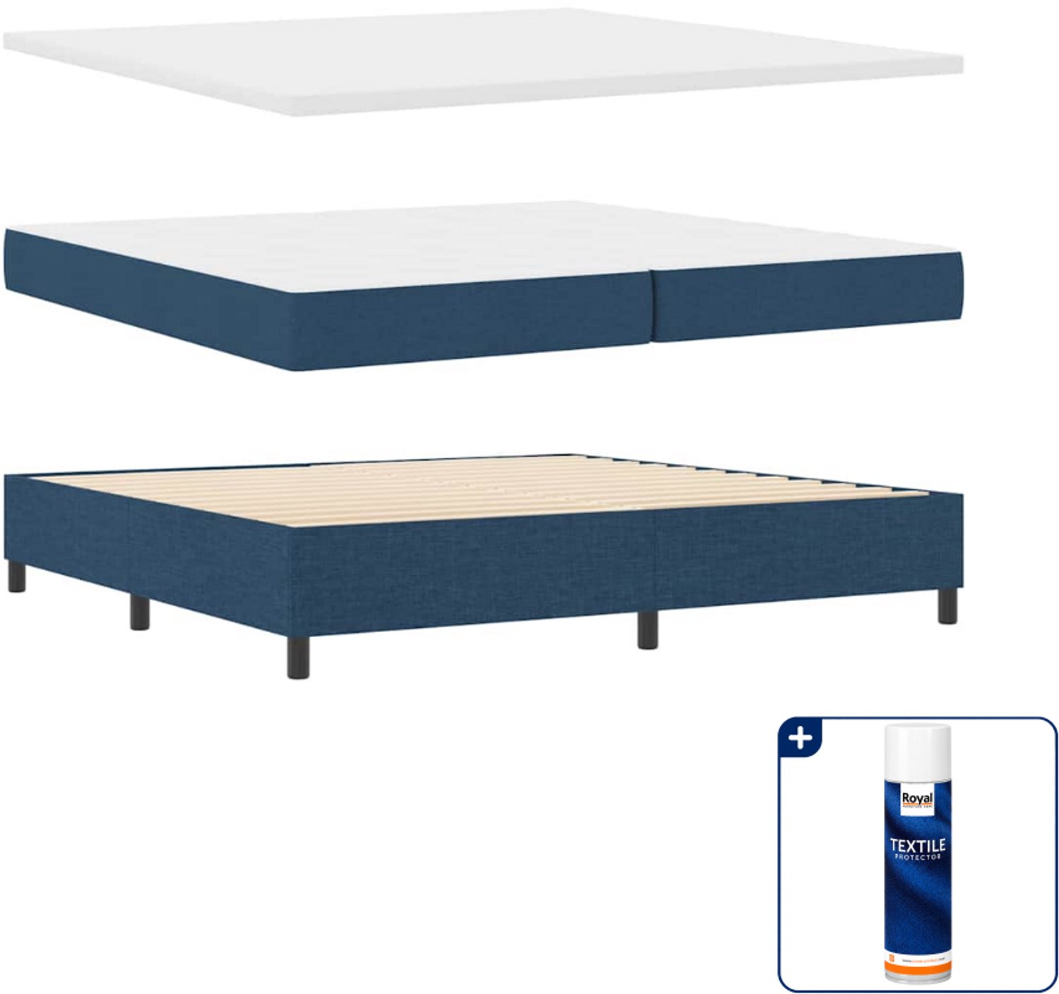 vidaXL boxspring - 200 x 200 cm - blauw - Inclusief textielbeschermer 500 ml