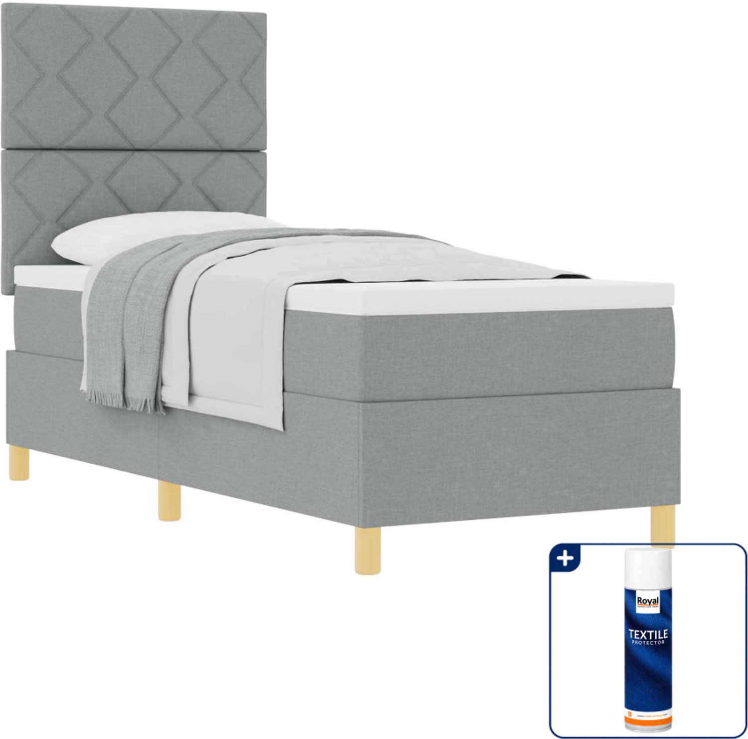 vidaXL boxspringbed - 80 x 200 cm - stof - lichtgrijs - Inclusief textielbeschermer 500 ml