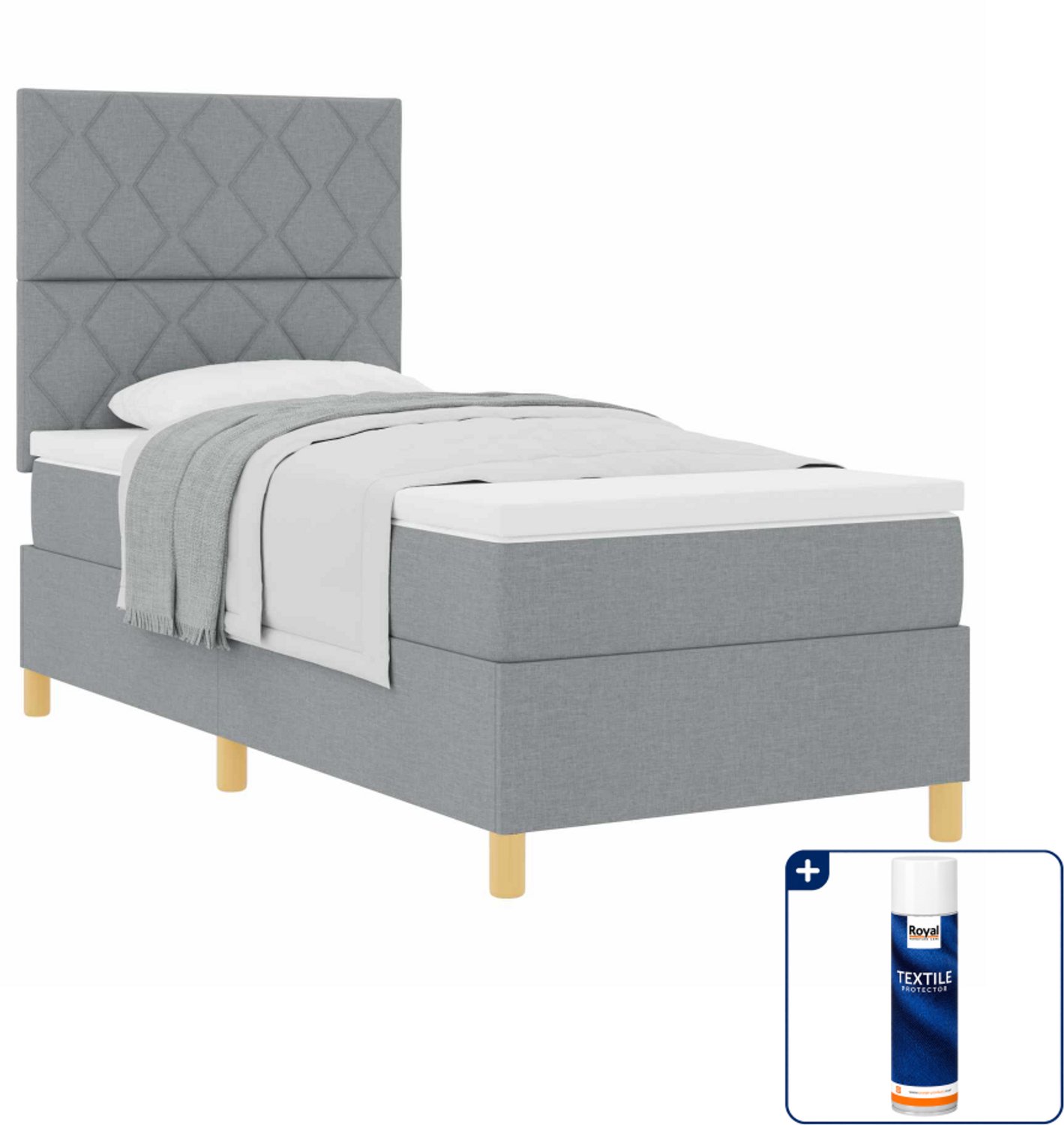 vidaXL boxspringbed - 100 x 200 cm - stof - lichtgrijs - Inclusief textielbeschermer 500 ml