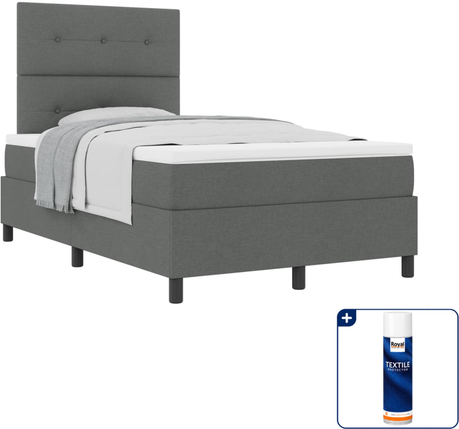 vidaXL boxspringbed - 120 x 200 cm - donkergrijs - stof - Inclusief textielbeschermer 500 ml