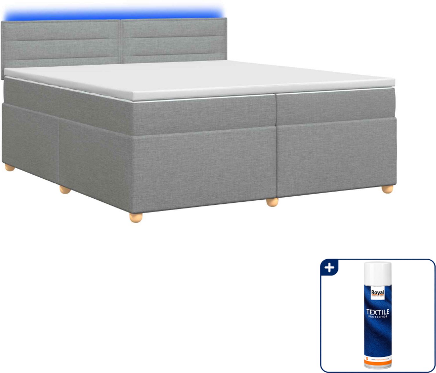 vidaXL Super kingsize bed - 200 x 200 cm - lichtgrijs - Inclusief textielbeschermer 500 ml