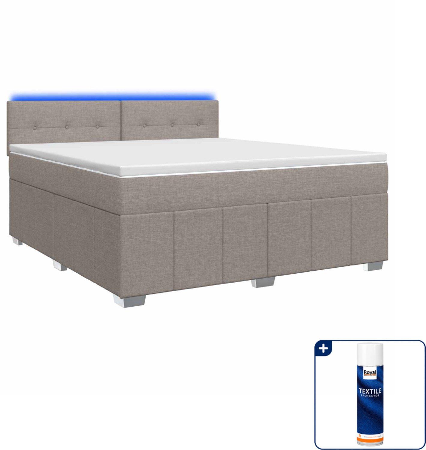 vidaXL Boxspringbed met matras 140 x 190 cm - stof - taupe - Inclusief textielbeschermer 500 ml