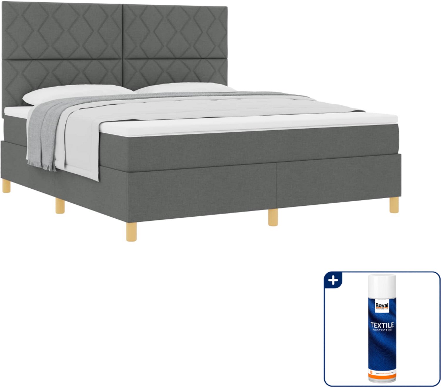 vidaXL Kingsize boxspringbed 180 x 200 cm - stof - donkergrijs - Inclusief textielbeschermer 500 ml