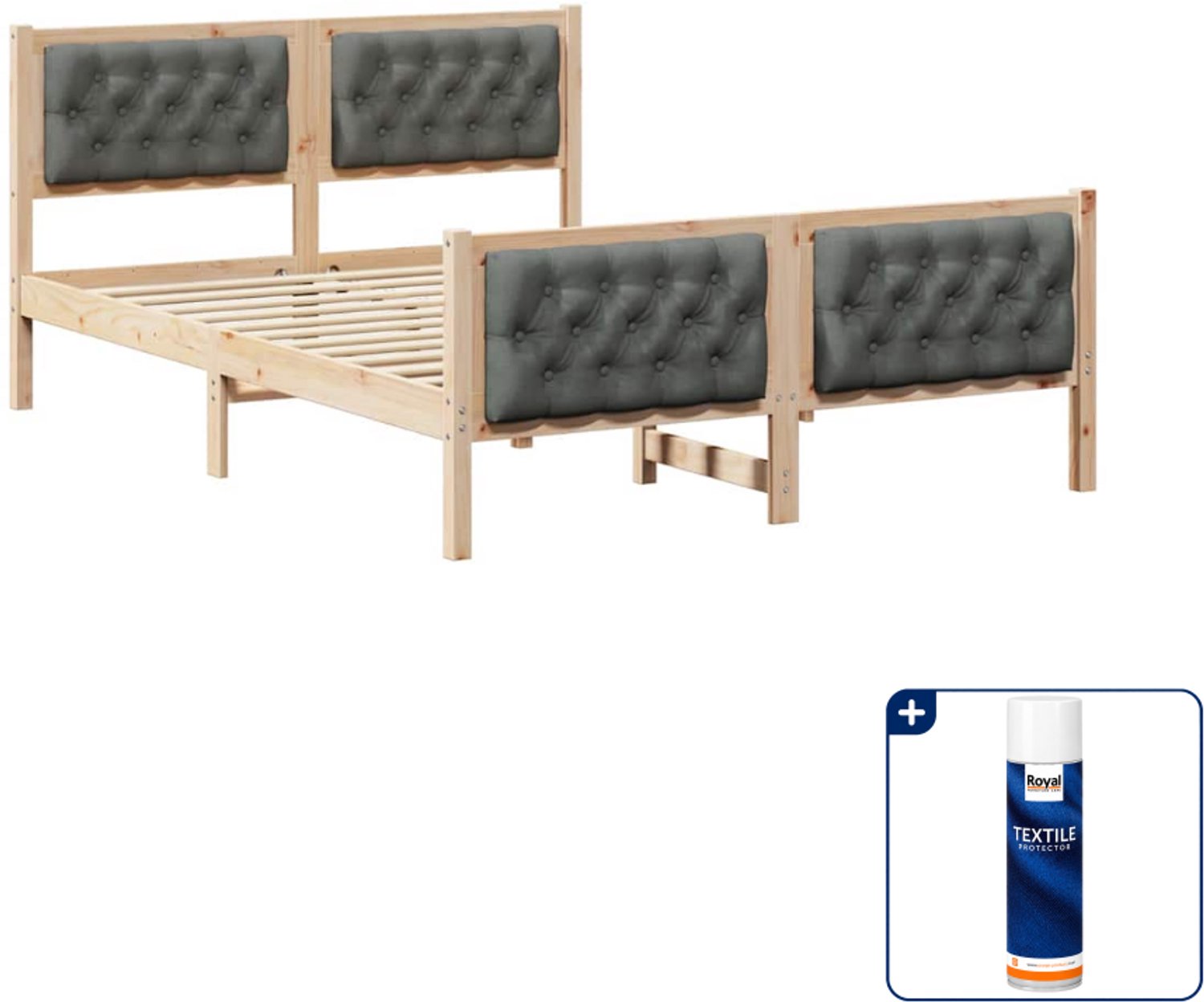 vidaXL bedframe - 140 x 190 cm - massief grenenhout - donkergrijs - Inclusief textielbeschermer 500 ml Bruin