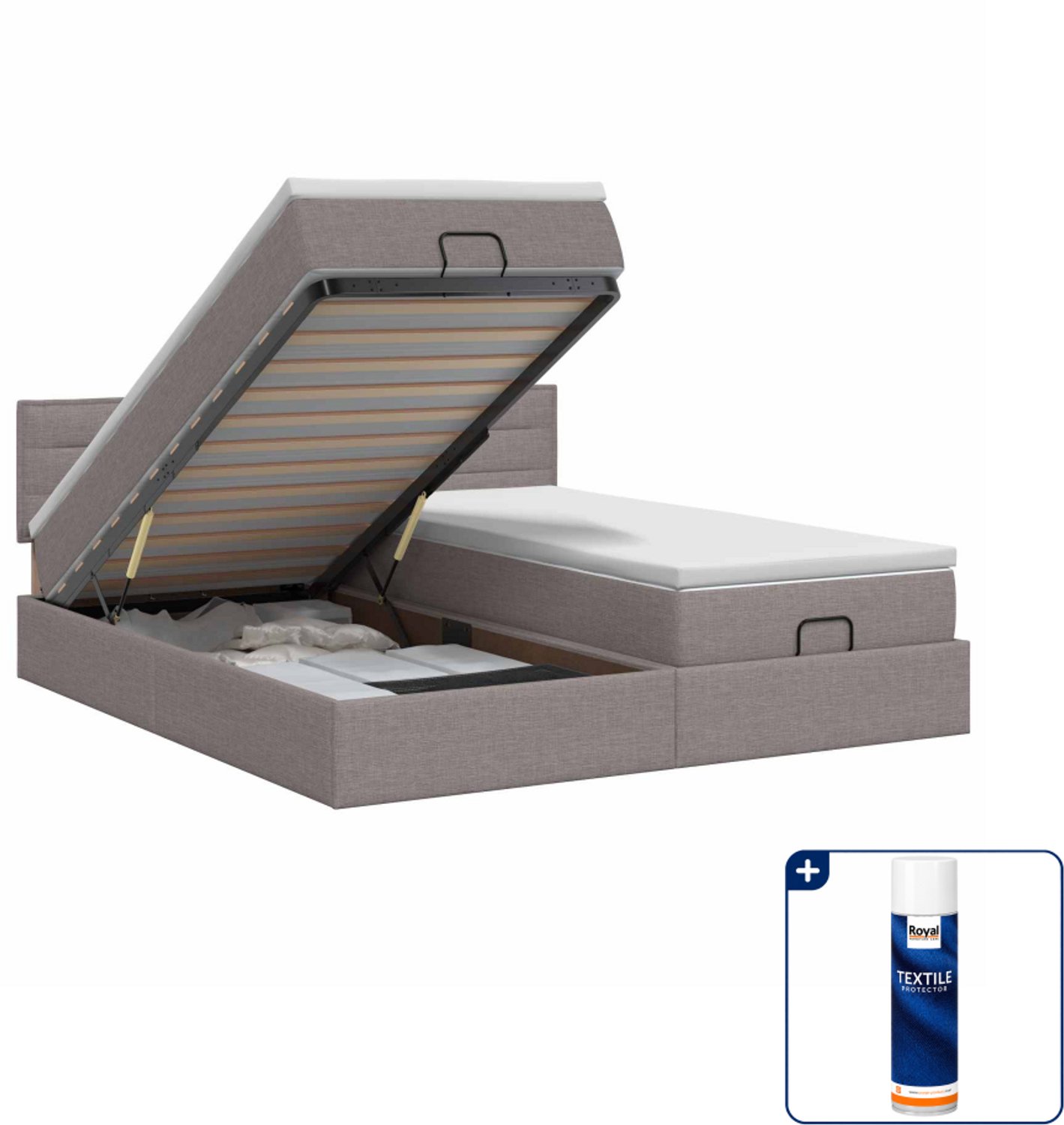 vidaXL Ottoman bed - 200 x 200 cm - stof - taupe - Inclusief textielbeschermer 500 ml