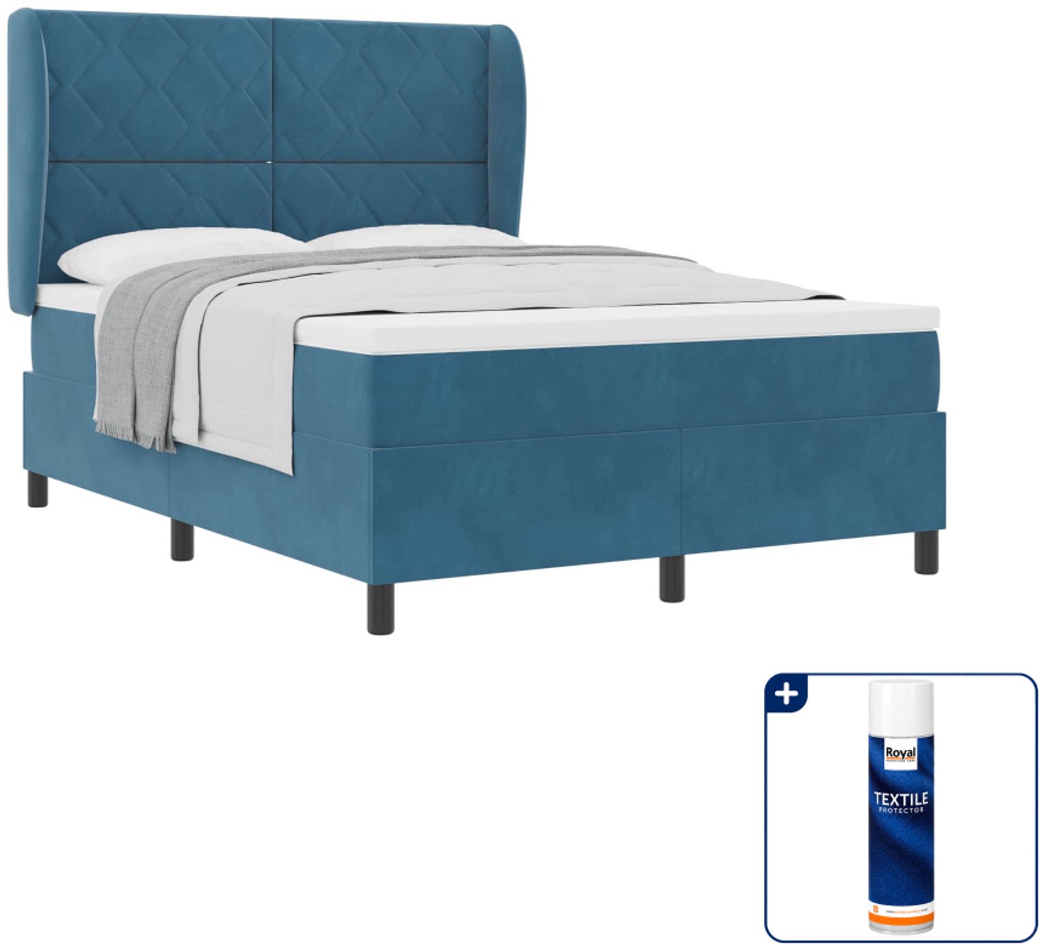 vidaXL Boxspringbed Small double - 140 x 200 cm - donkerblauw - Inclusief textielbeschermer 500 ml