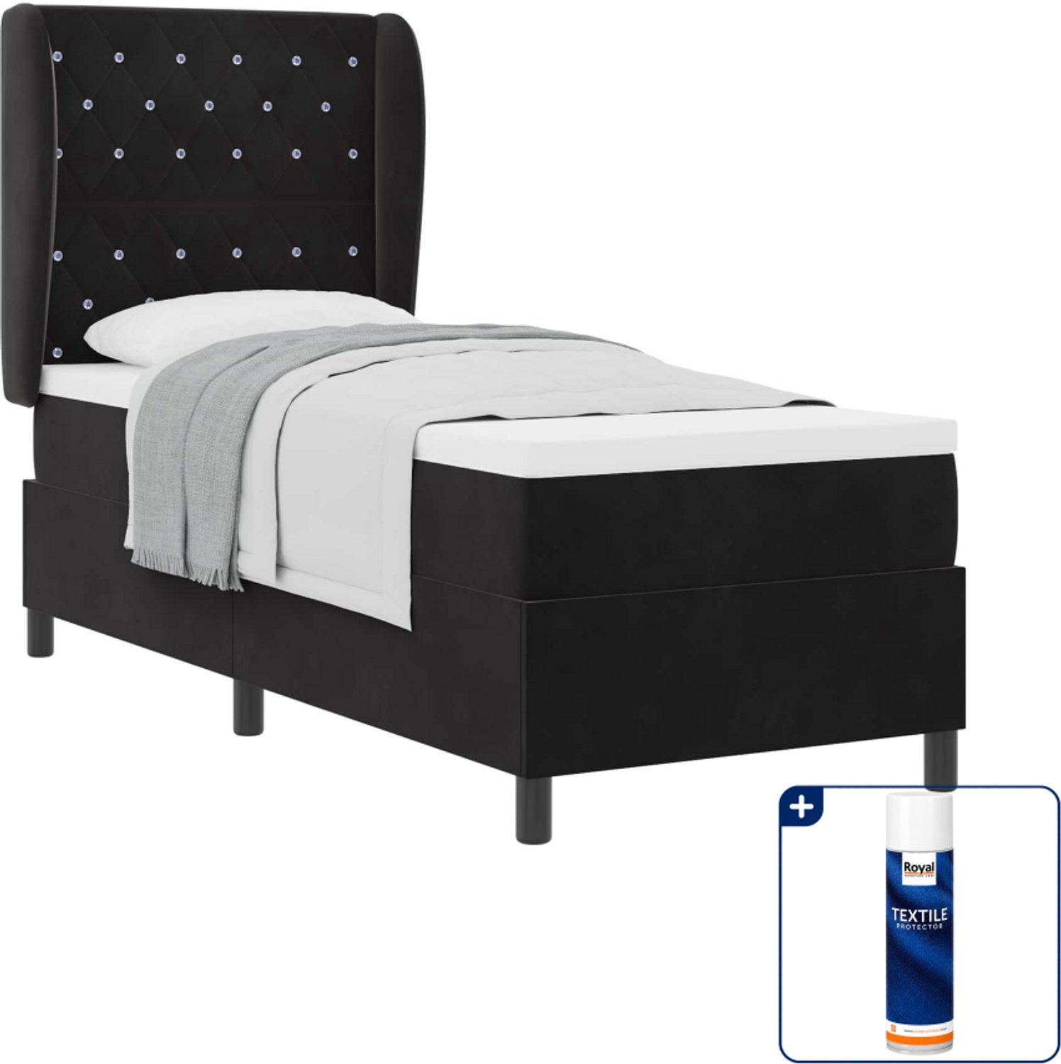 vidaXL boxspringbed 80 x 200 cm - fluweel - zwart - Inclusief textielbeschermer 500 ml