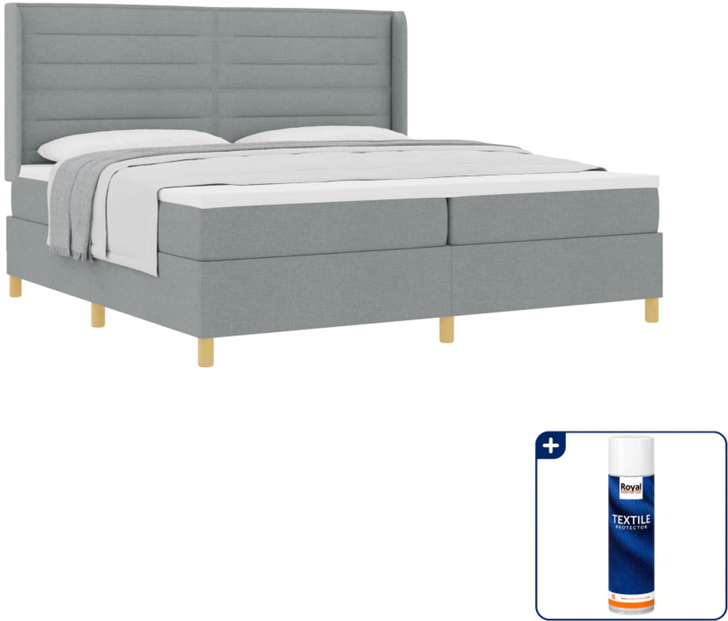 vidaXL boxspringbed met matras - 200 x 200 cm - stof - lichtgrijs - Inclusief textielbeschermer 500 ml