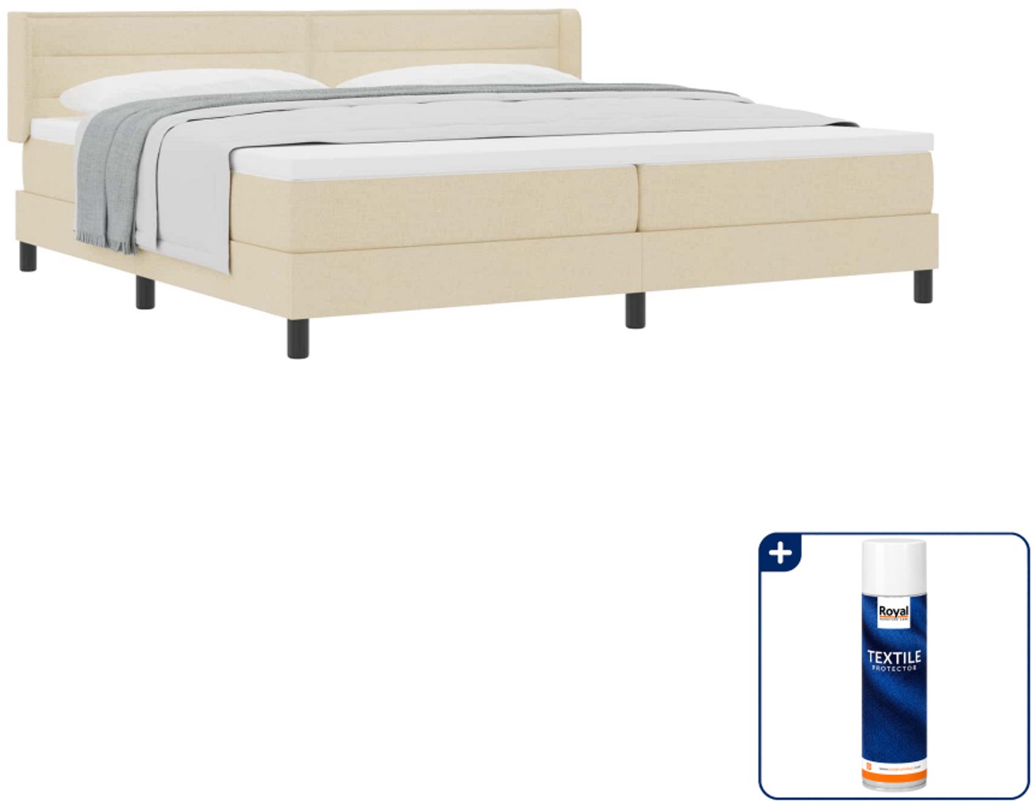 vidaXL Boxspringbed - 200 x 200 cm - stof - crème - Inclusief textielbeschermer 500 ml