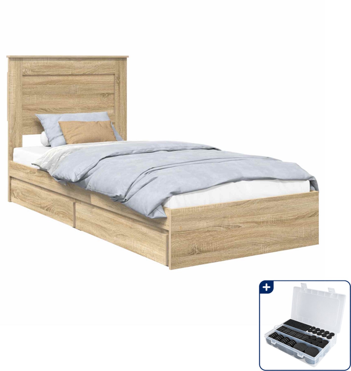 vidaXL bed met lade - 75 x 190 cm - bewerkt hout - sonoma eiken - Inclusief antikrasvilt 177-delig