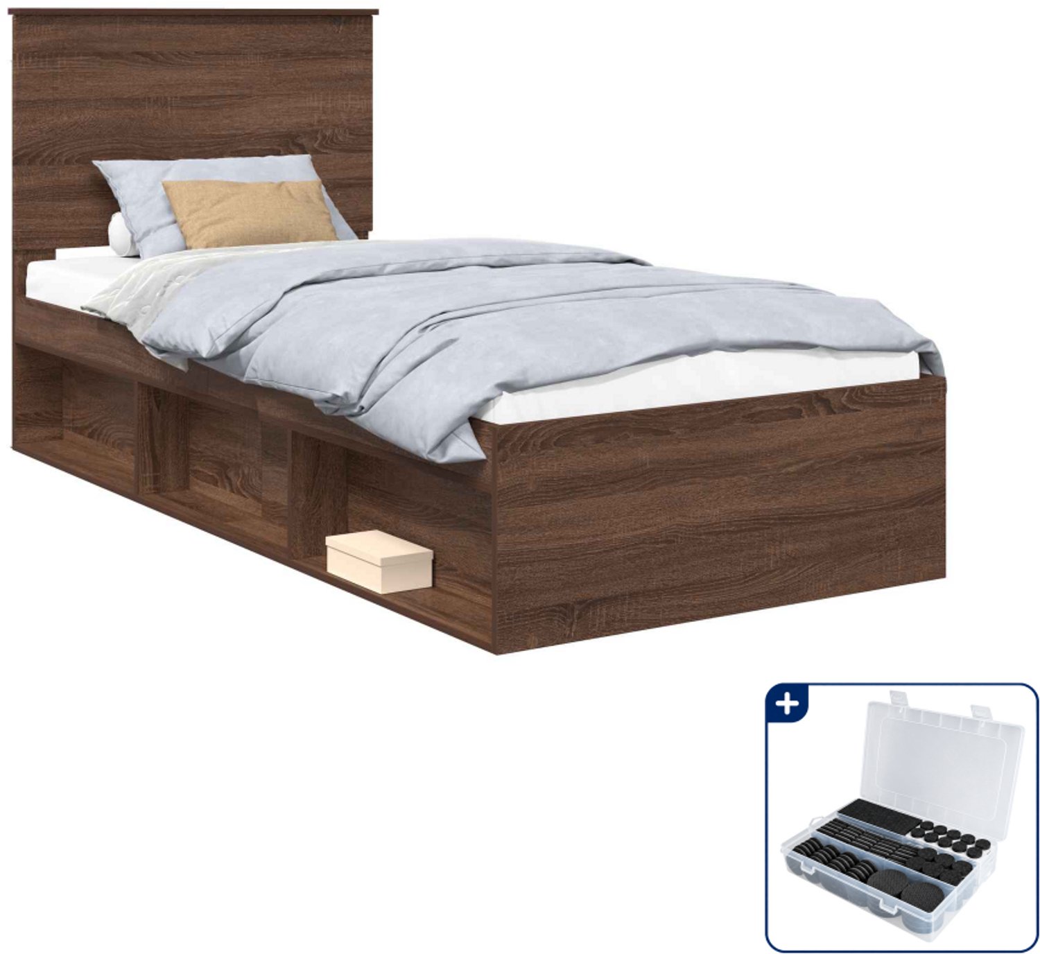 vidaXL bedframe met lade - 100 x 200 cm - bruin eiken - Inclusief antikrasvilt 177-delig