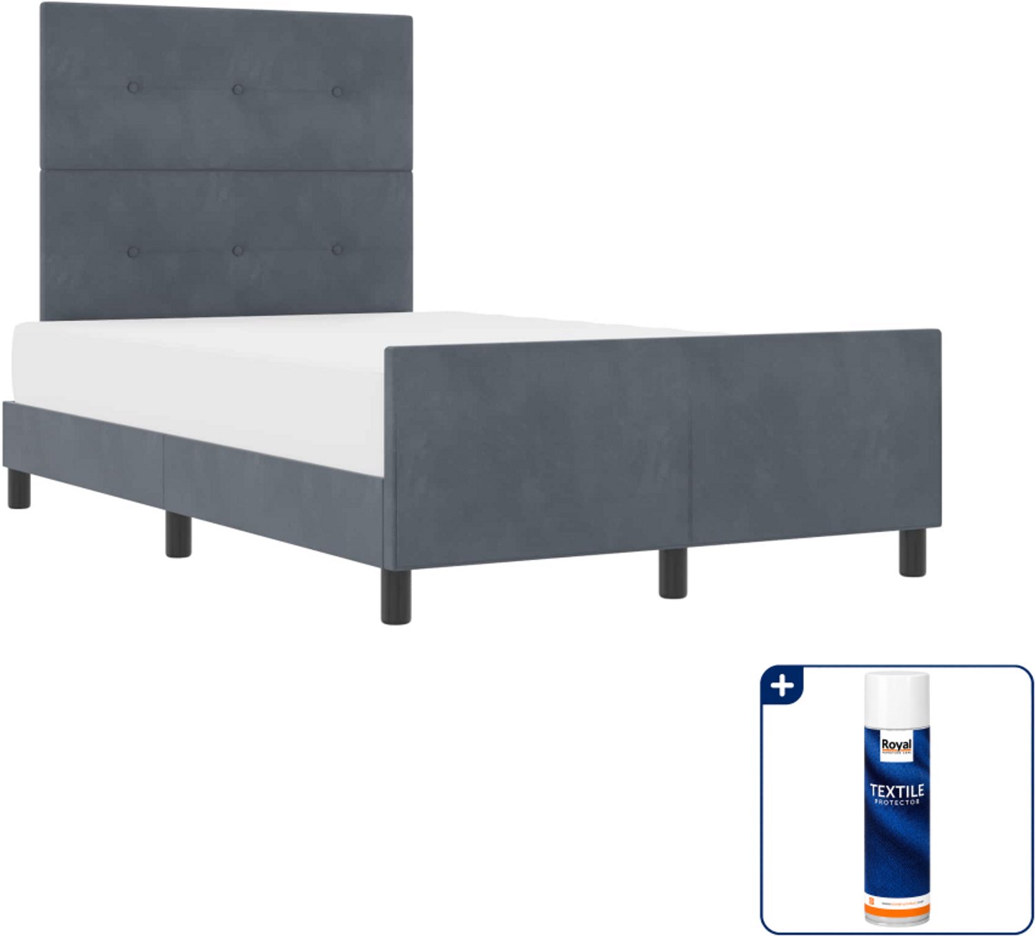 vidaXL boxspringbed - 120 x 190 cm - fluweel - donkergrijs - Inclusief textielbeschermer 500 ml Wit