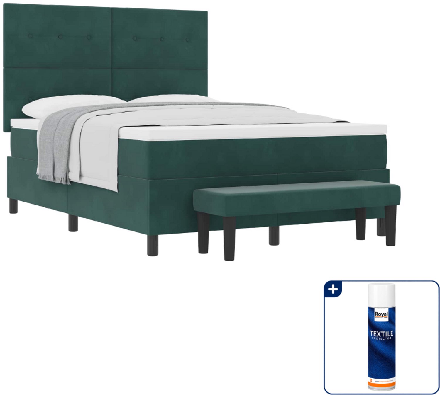 vidaXL boxspring - 140 x 190 cm - fluweel - donkergroen - Inclusief textielbeschermer 500 ml