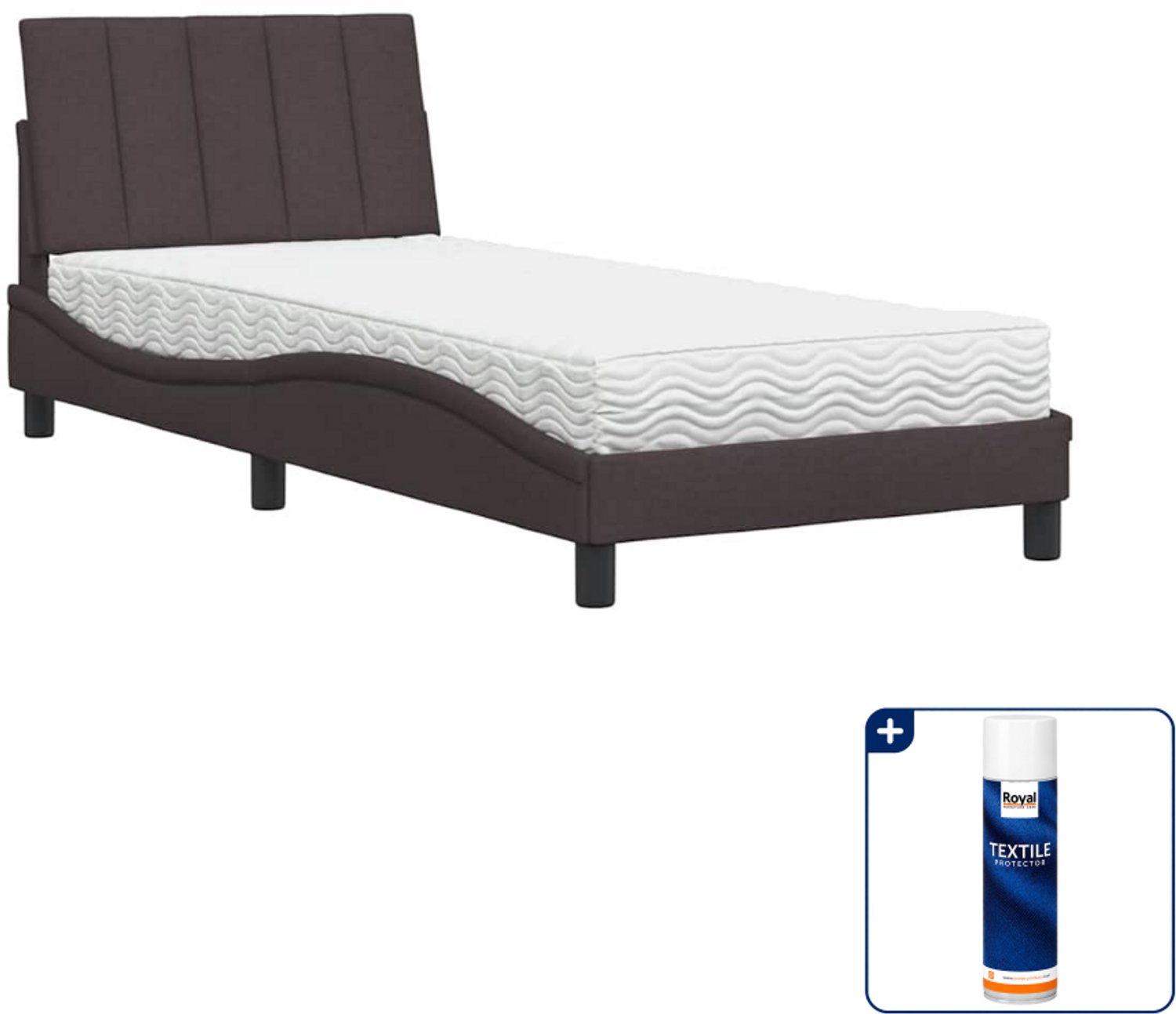 vidaXL bed met matras Hanko - 90 x 190 cm - donkerbruin - Inclusief textielbeschermer 500 ml