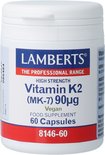 Witte pot Lamberts Vitamine K2 (MK-7) 90µg capsules, 60 stuks, veganistisch voedingssupplement.