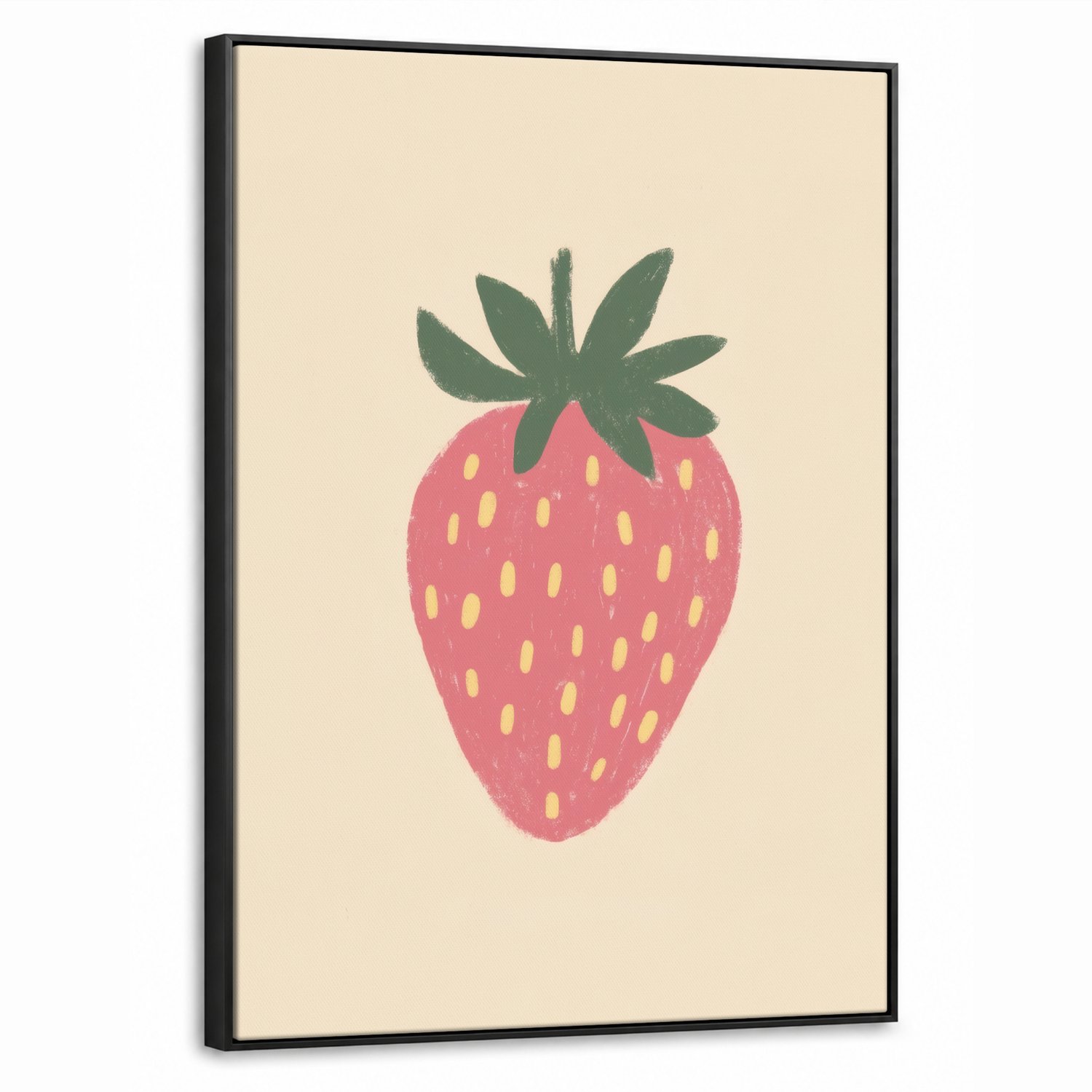 Canvas Schilderij met Baklijst 50x70cm - Aardbei - Minimalistisch - Rood - Fruit - Muurdecoratie woonkamer - Slaapkamer decoratie - Kamer accessoires - Schilderijen op canvas met lijst