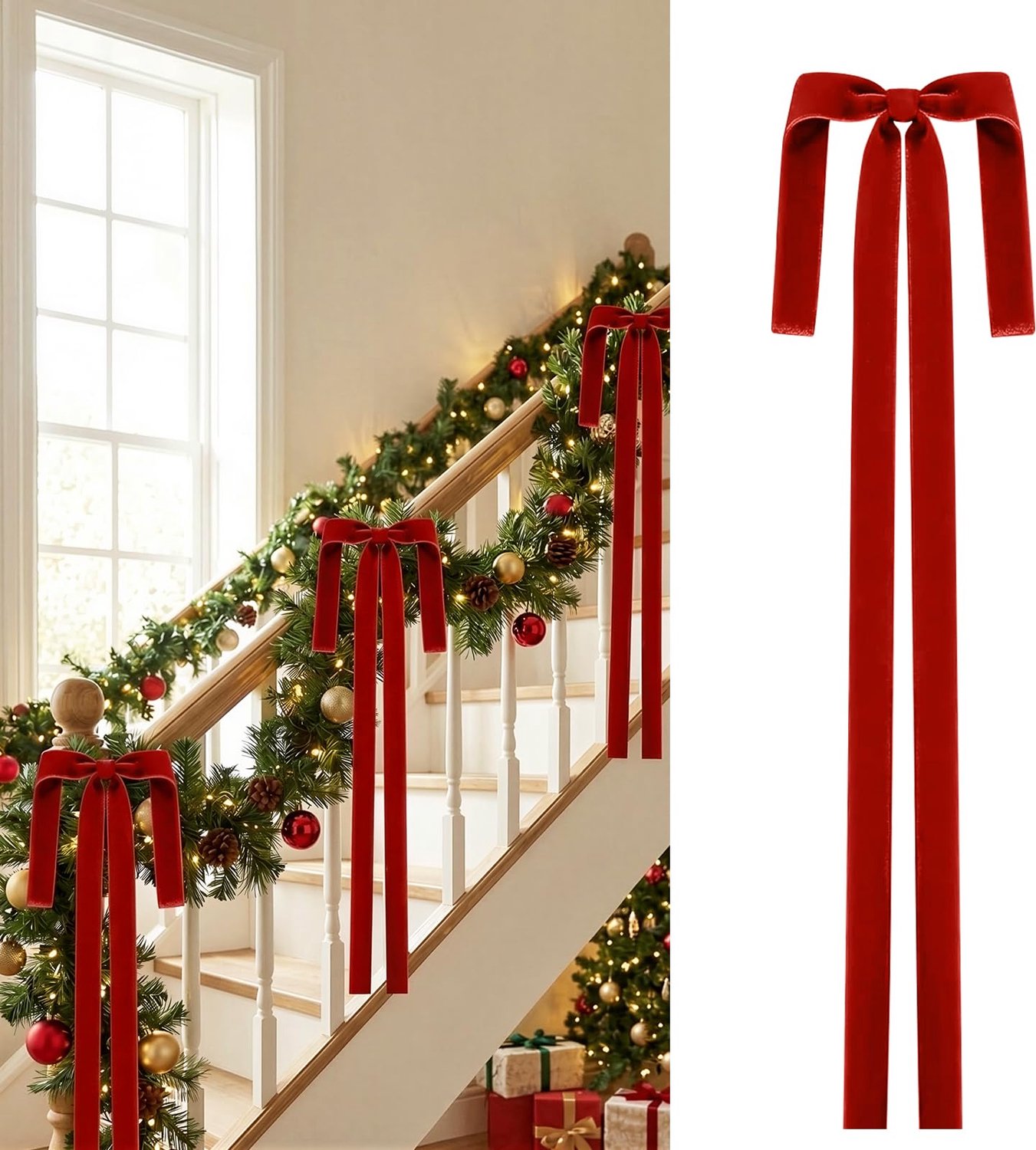 Fluwelen kerststrikken - Rood - 12 stuks - 60 x 40 cm
