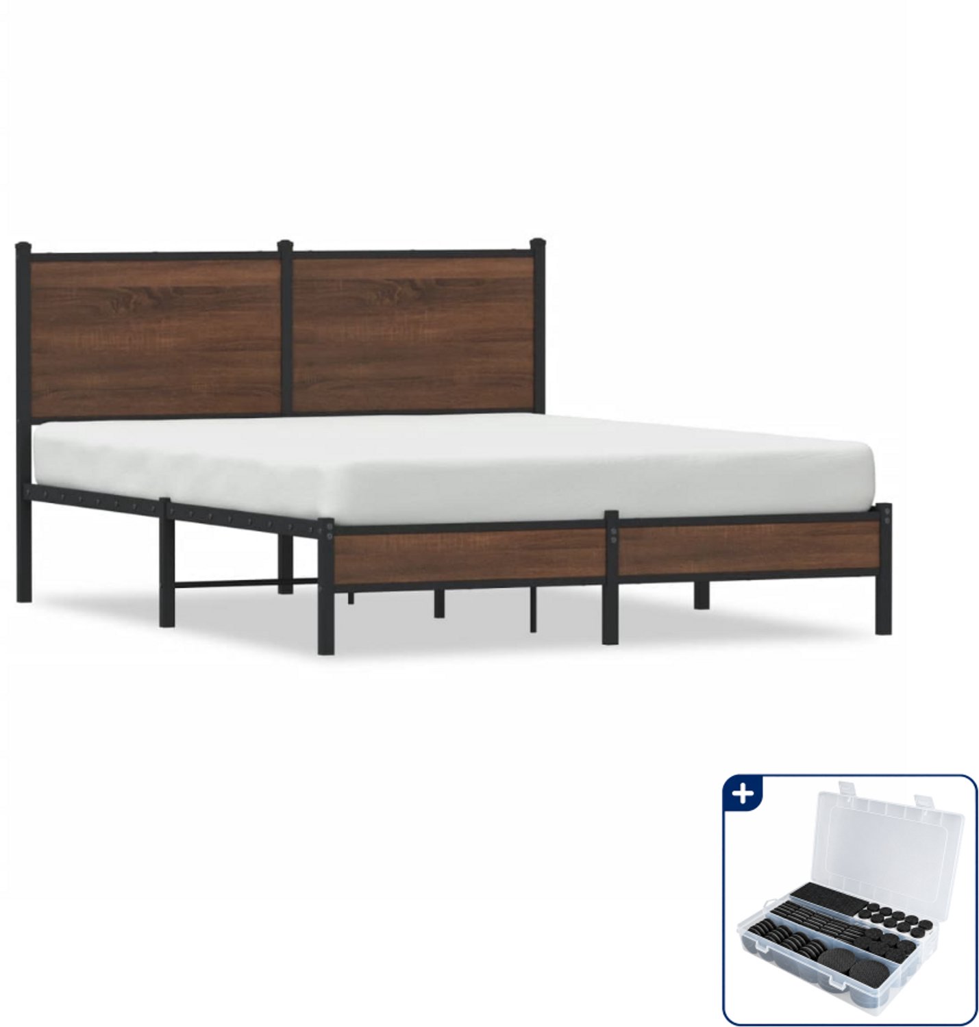 vidaXL Bedframe - Small double - 140 x 200 cm - bruineiken - Inclusief antikrasvilt 177-delig