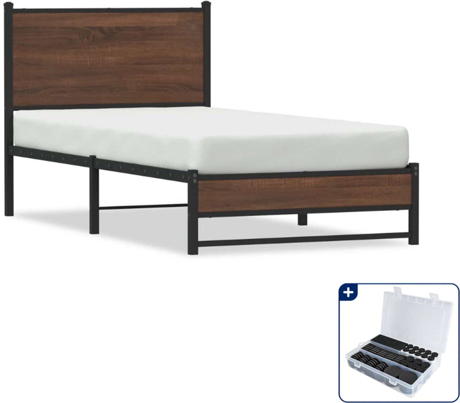 vidaXL bedframe - 80 x 200 cm - staal en bewerkt hout - bruineiken - Inclusief antikrasvilt 177-delig