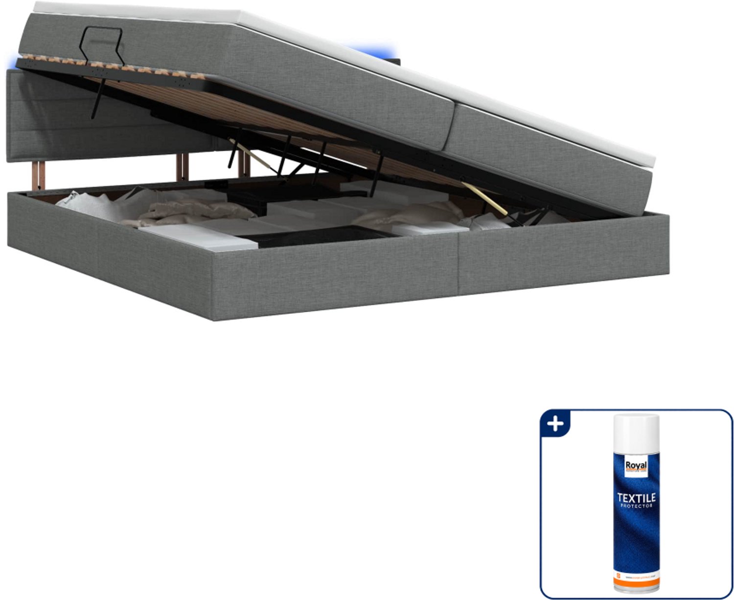 vidaXL LED-opslagbed met matras - 200 x 200 cm - donkergrijs - Inclusief textielbeschermer 500 ml Donker Grijn