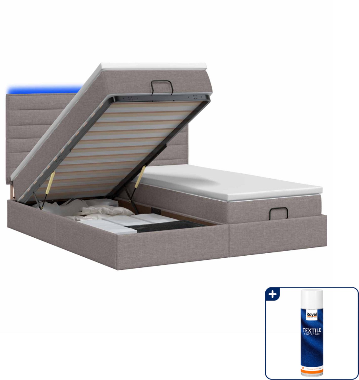 vidaXL Kingsize bed - 180 x 200 cm - taupe - Inclusief textielbeschermer 500 ml