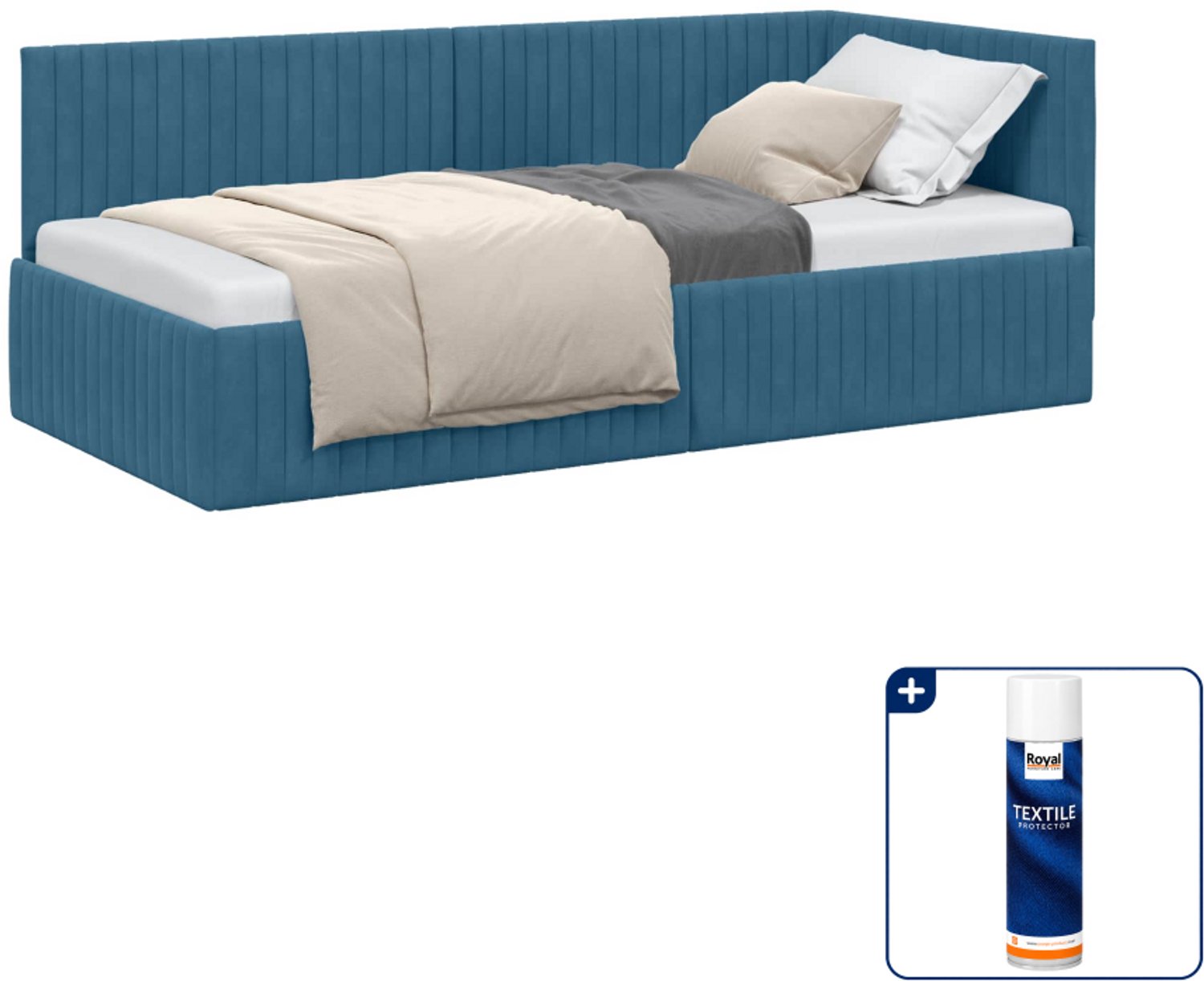 vidaXL hoekbedframe 90 x 190 cm - fluweel - blauw - Inclusief textielbeschermer 500 ml