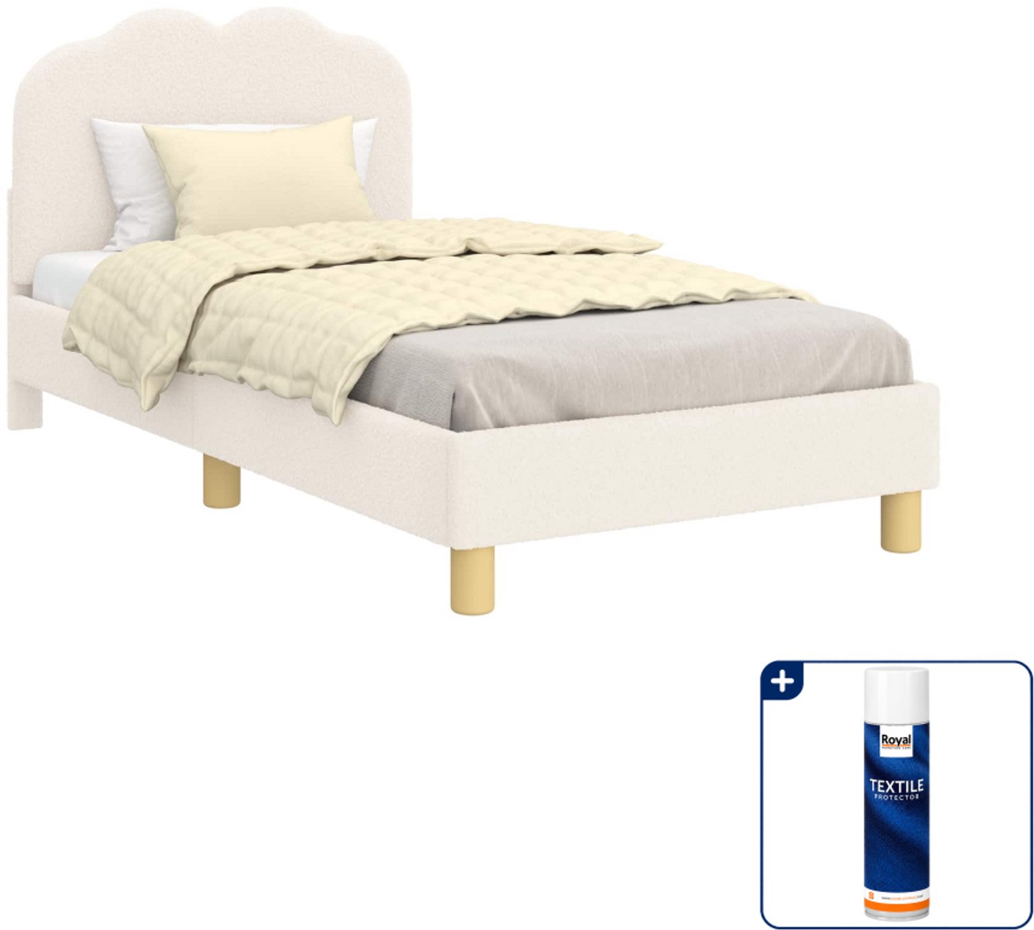 vidaXL kinderbedframe - 80 x 160 cm - bewerkt hout - crèmekleurig - Inclusief textielbeschermer 500 ml