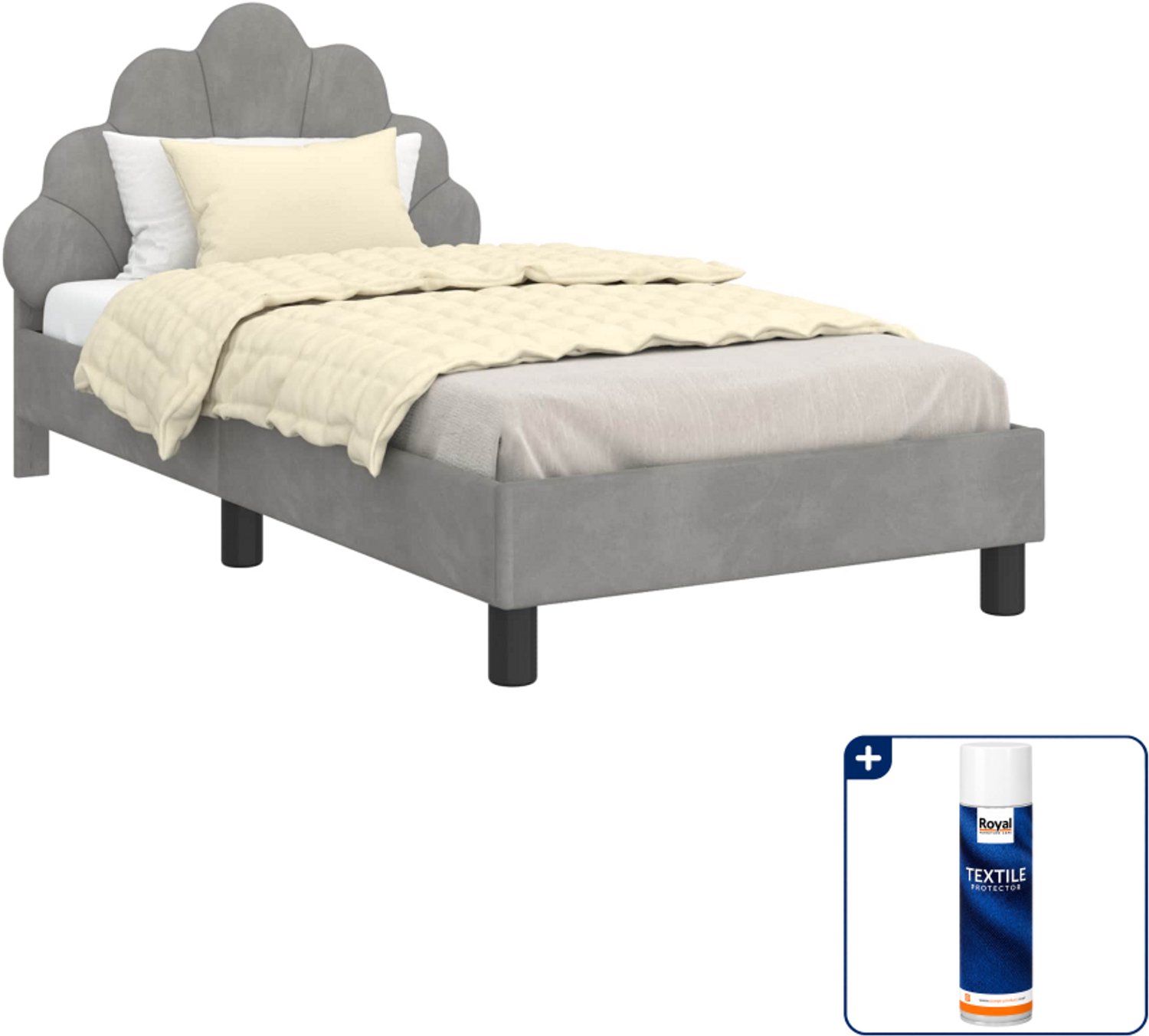 vidaXL kinderbedframe - 80 x 160 cm - fluweel - lichtgrijs - Inclusief textielbeschermer 500 ml