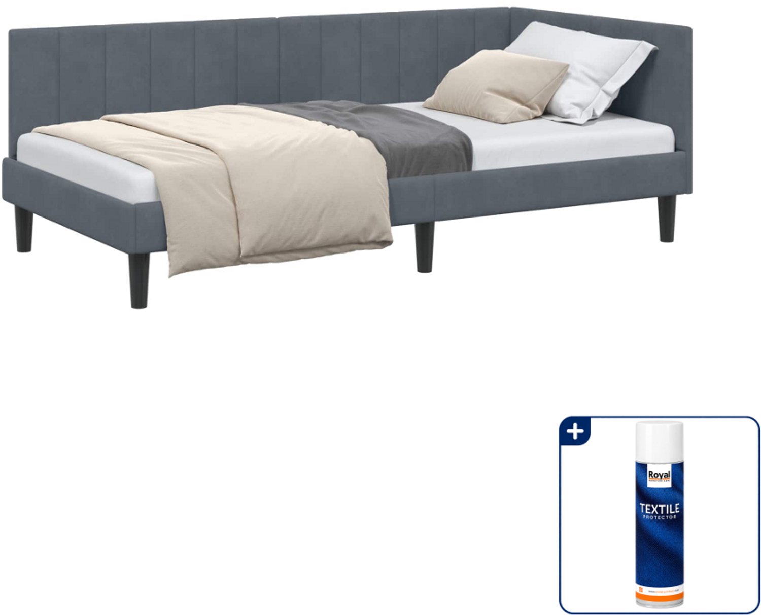 vidaXL hoekbedframe - 90 x 200 cm - fluweel - donkergrijs - Inclusief textielbeschermer 500 ml