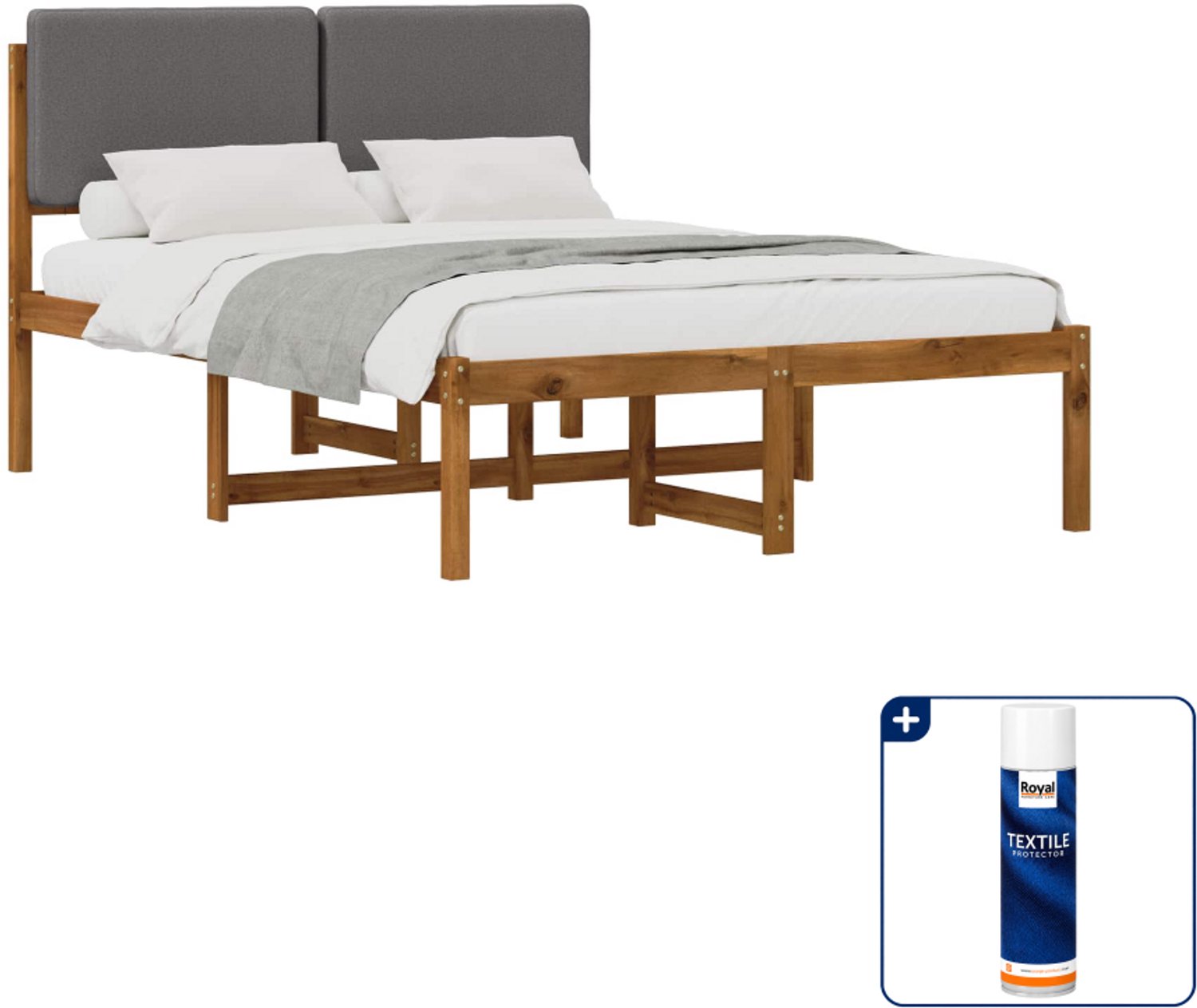 vidaXL bedframe - 135 x 190 cm - massief acaciahout - lichtgrijs - Inclusief textielbeschermer 500 ml Tan