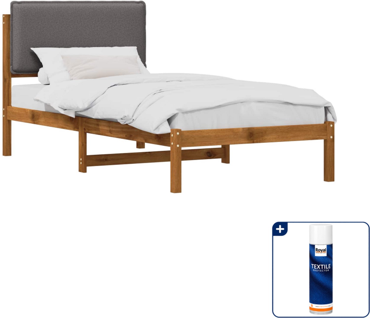 vidaXL bedframe - 90 x 190 cm - massief acaciahout - naturel/lichtgrijs - Inclusief textielbeschermer 500 ml Tan