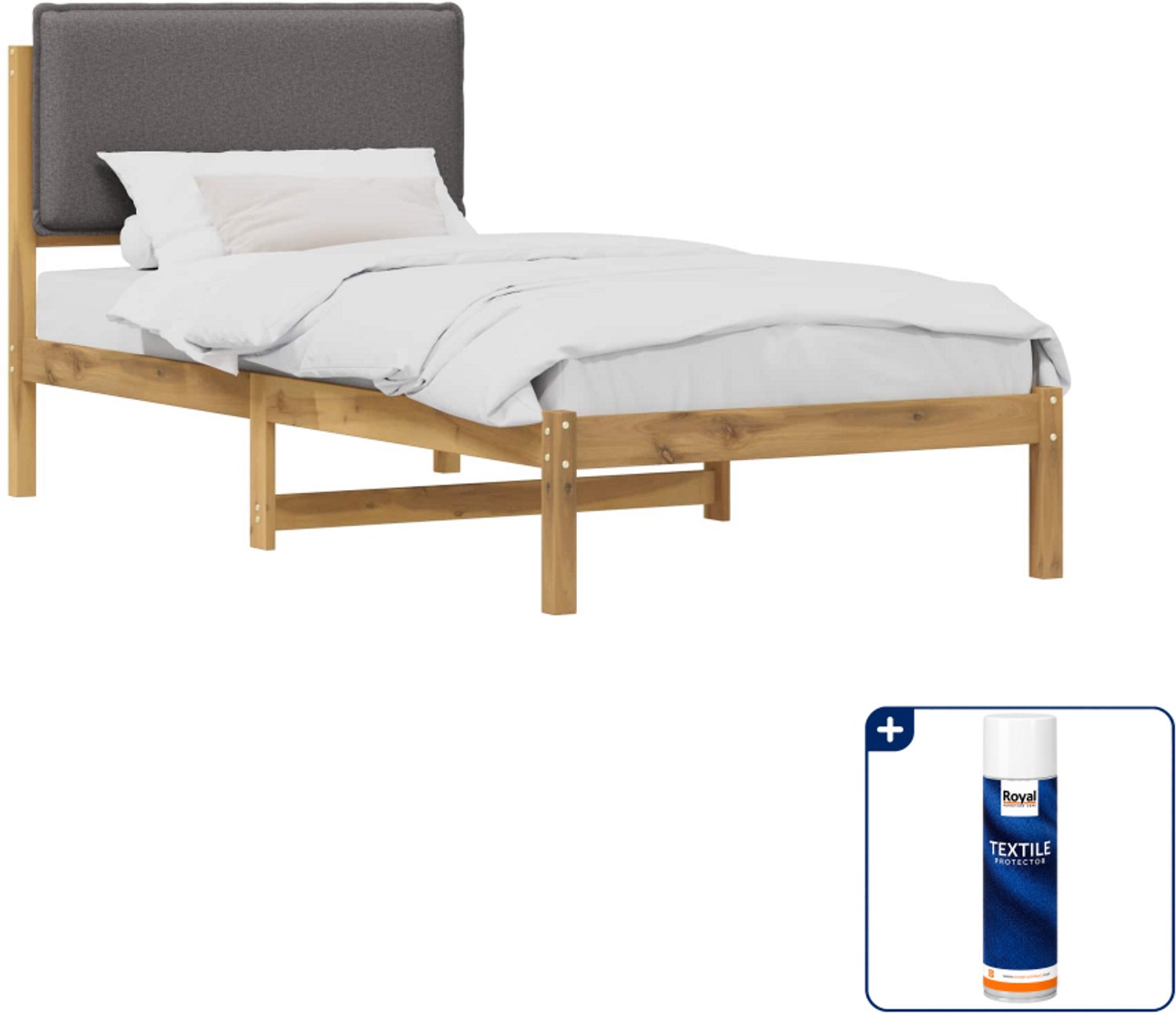 vidaXL Bedframe - 90 x 190 cm - stof en massief acaciahout - lichtgrijs - Inclusief textielbeschermer 500 ml Bruin