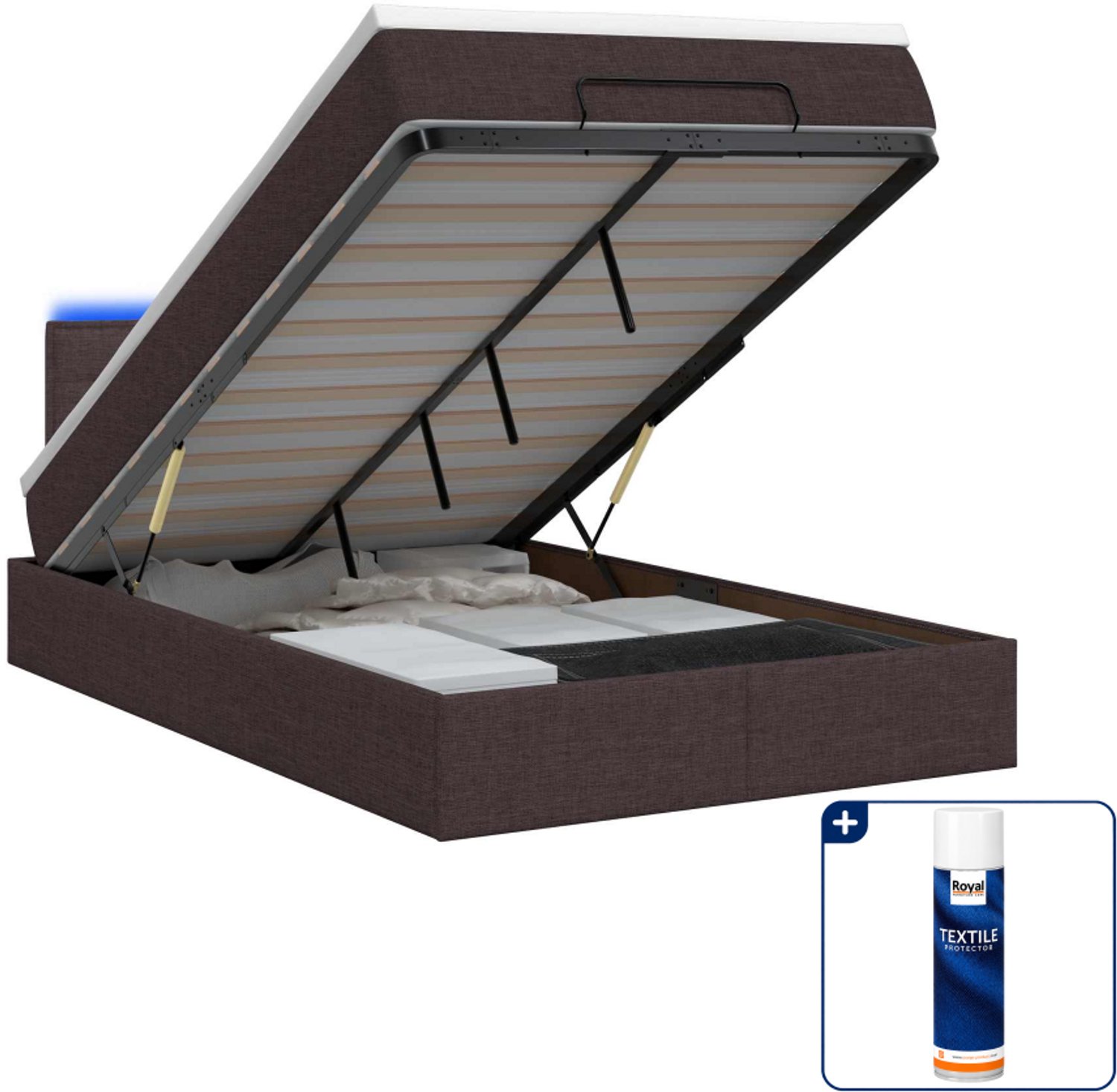 vidaXL ottoman bed - 120 x 190 cm - donkerbruin - Inclusief textielbeschermer 500 ml