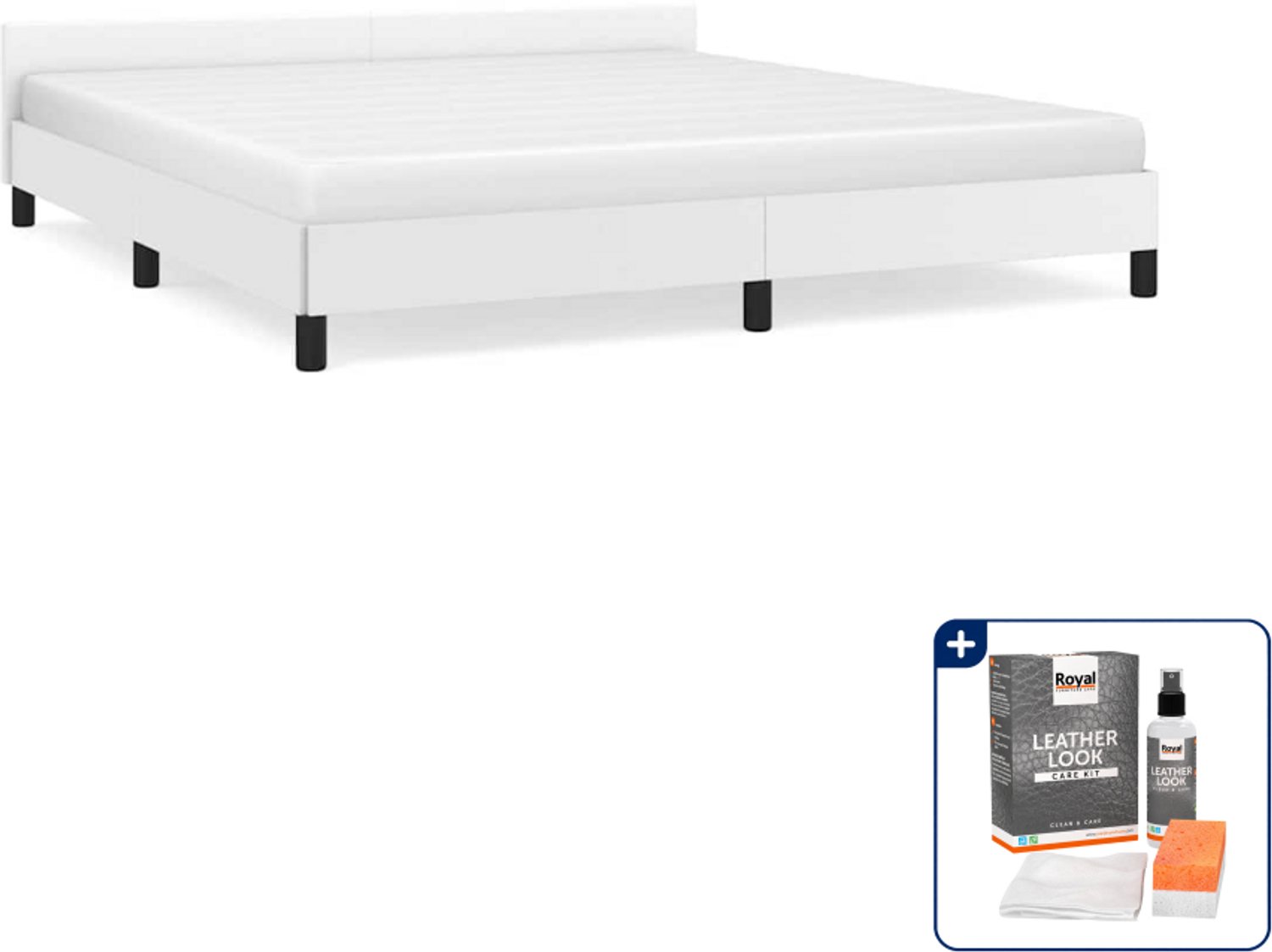 vidaXL Kingsize bedframe 180 x 200 cm - kunstleer - wit - Inclusief onderhoudsset voor kunstleer 150 ml