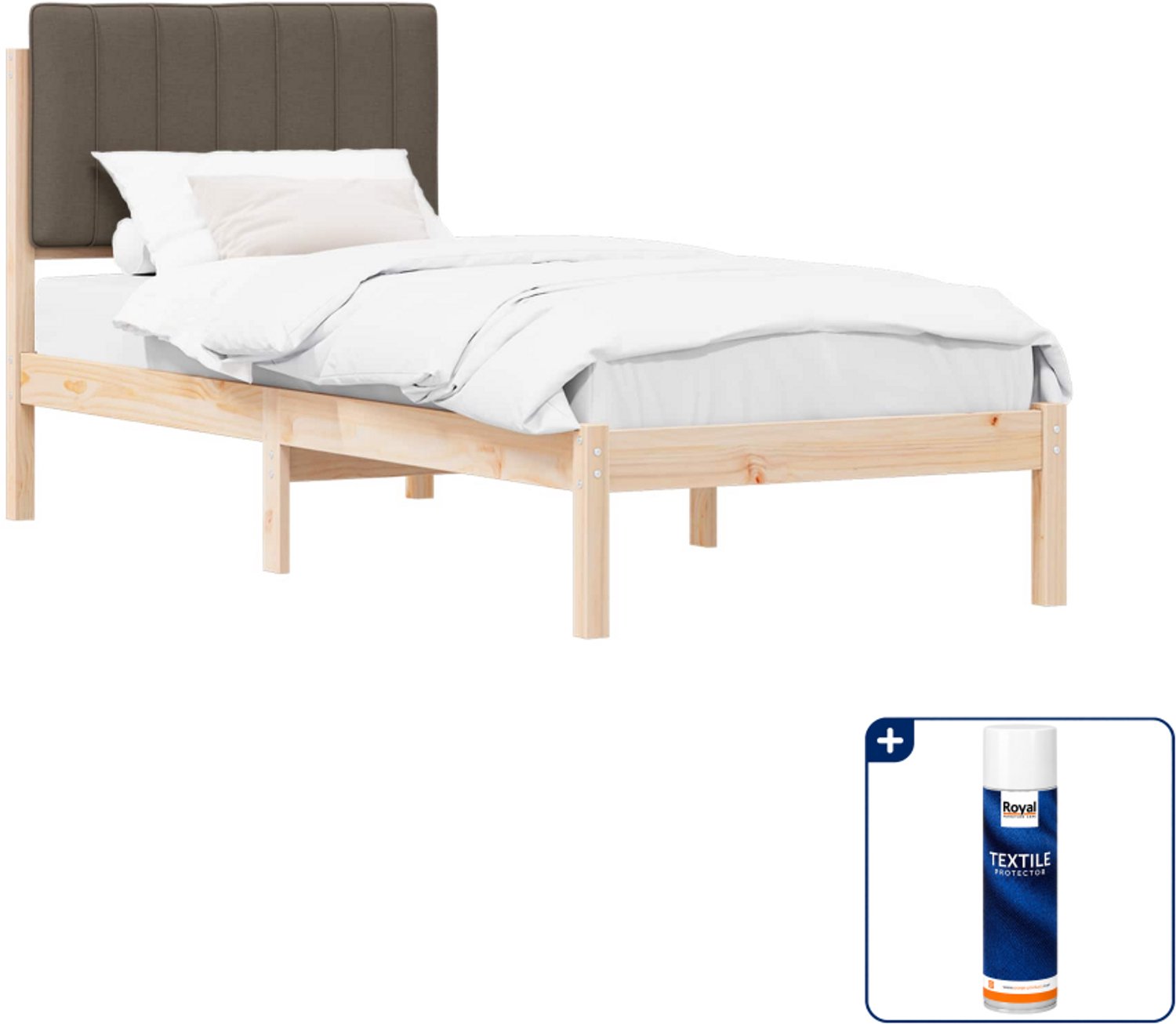 vidaXL bedframe - 75 x 190 cm - massief grenenhout - taupe - Inclusief textielbeschermer 500 ml