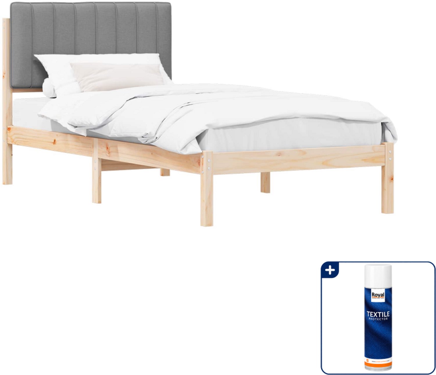 vidaXL bedframe - 90 x 190 cm - massief grenenhout - lichtgrijs - Inclusief textielbeschermer 500 ml