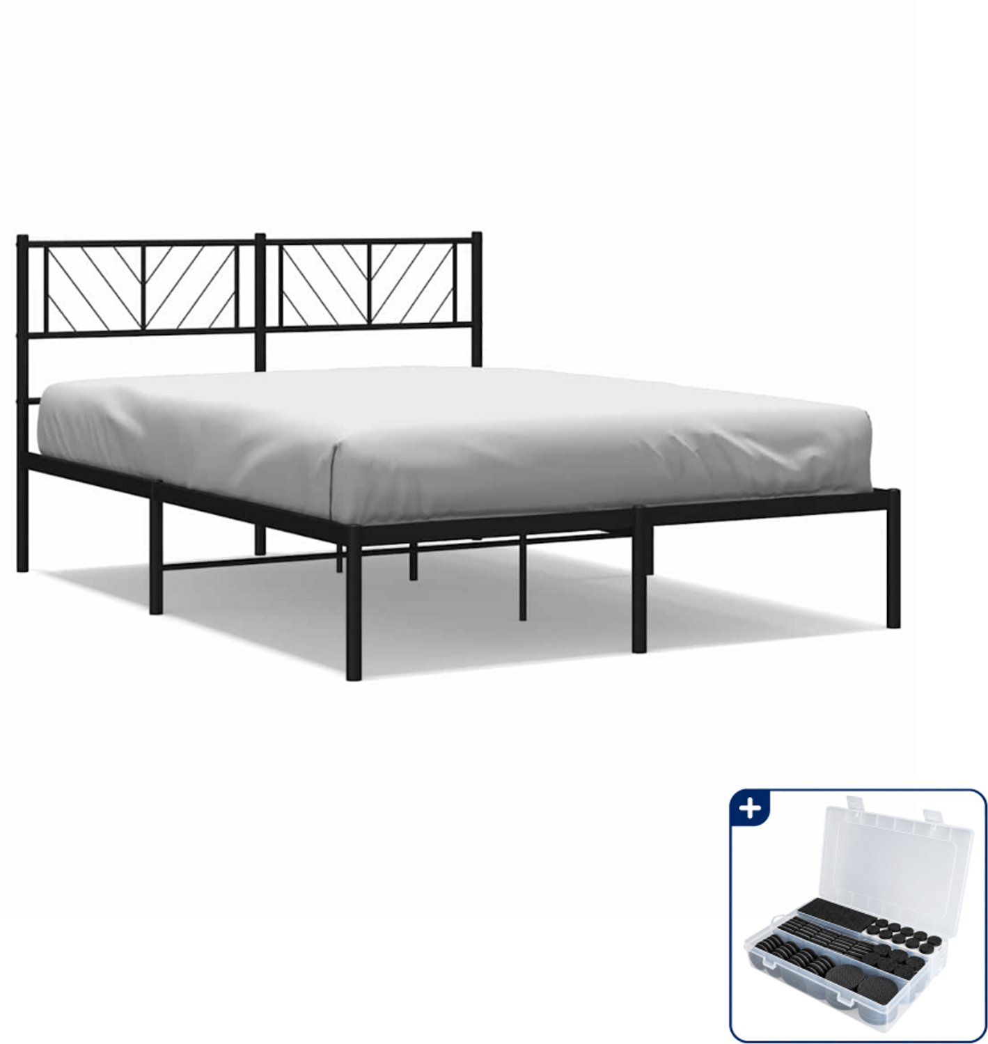 vidaXL Bedframe met hoofdbord - 150 x 200 cm - staal - zwart - Inclusief antikrasvilt 177-delig