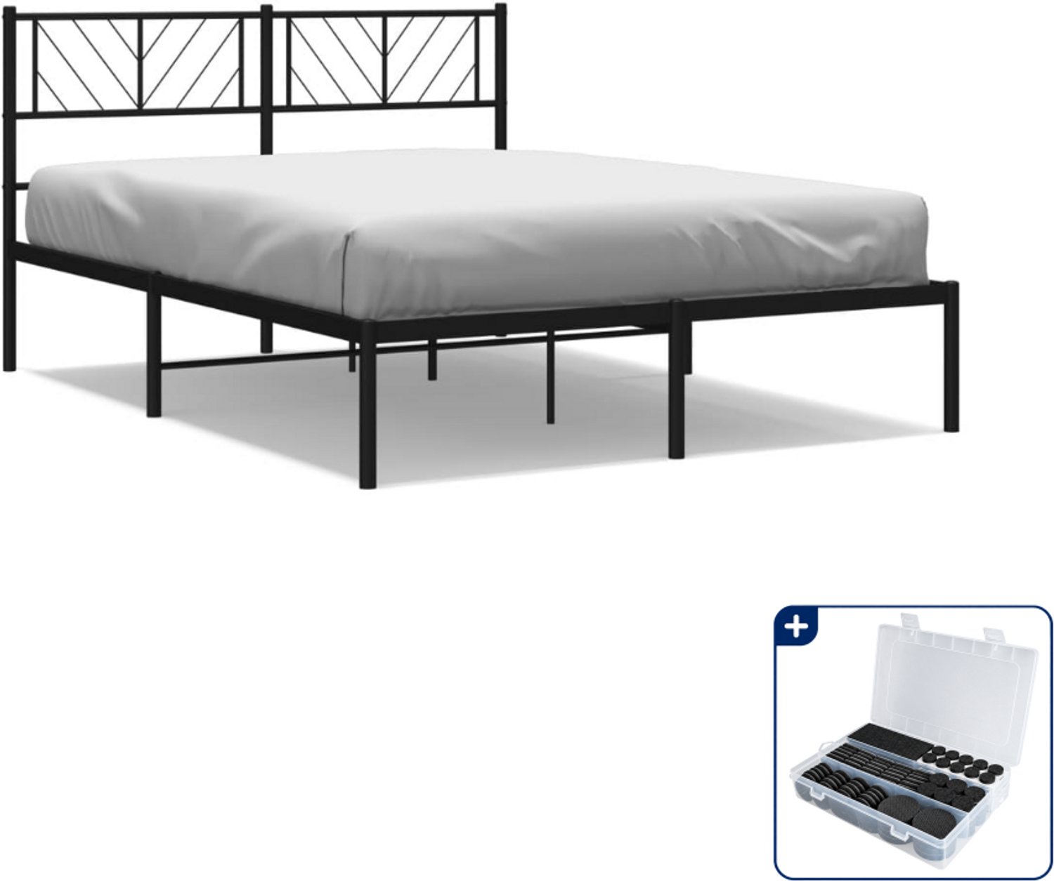 vidaXL bedframe - 140 x 190 cm - staal - zwart - Inclusief antikrasvilt 177-delig