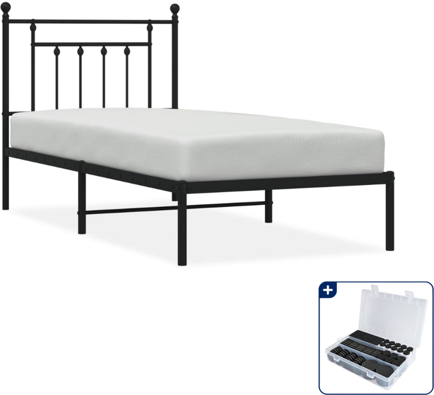 vidaXL bedframe met hoofdbord - 80 x 200 cm - staal - zwart - Inclusief antikrasvilt 177-delig